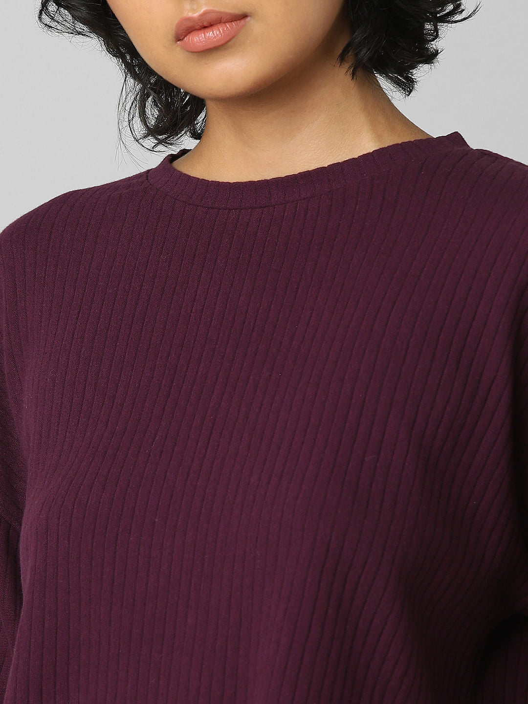 Purple Ribbed Co-Ord Sweatshirt