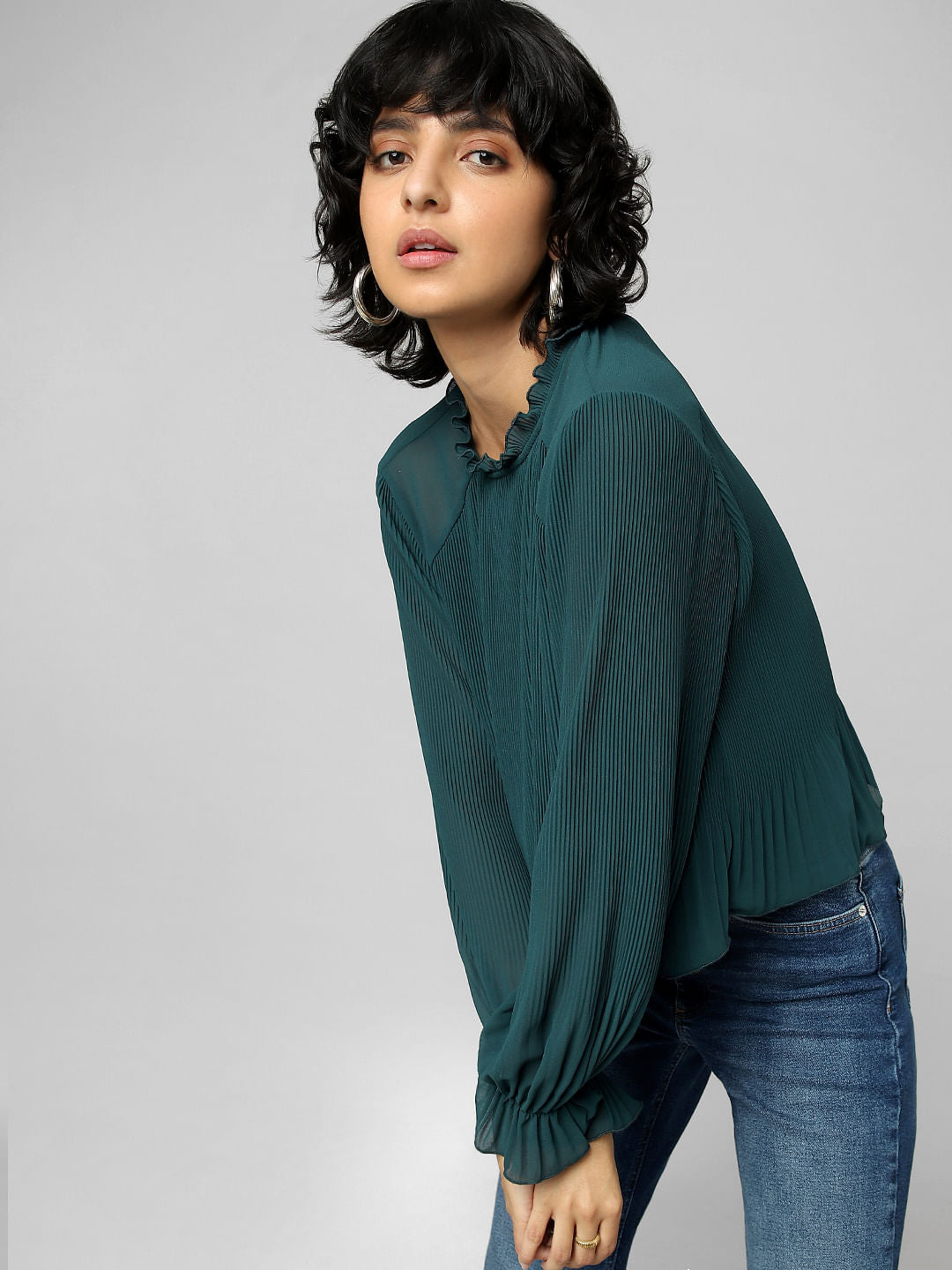 Dark Green Pleated Top