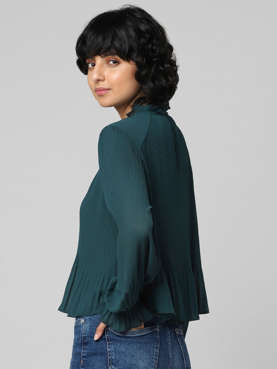 Dark Green Pleated Top