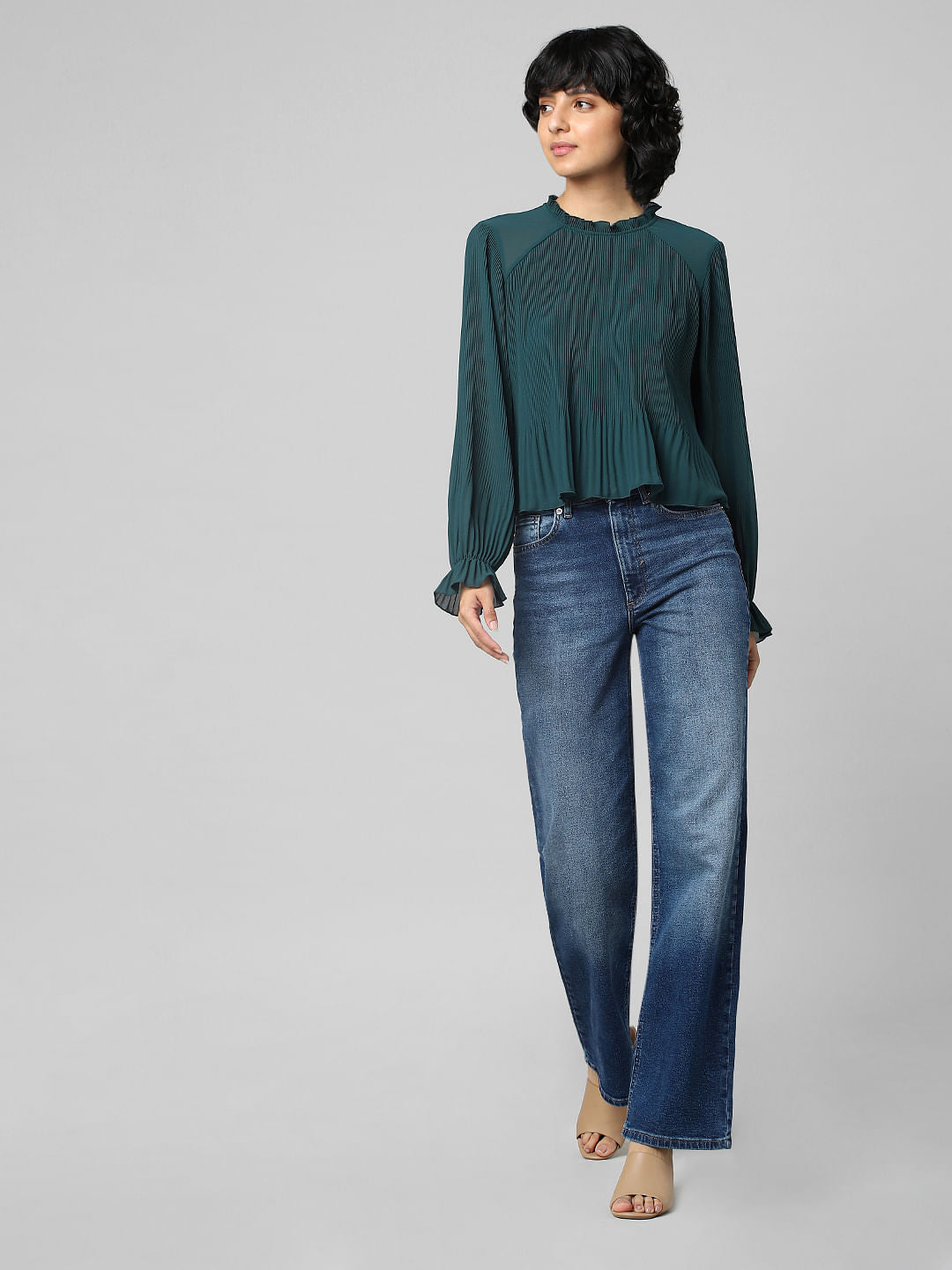 Dark Green Pleated Top
