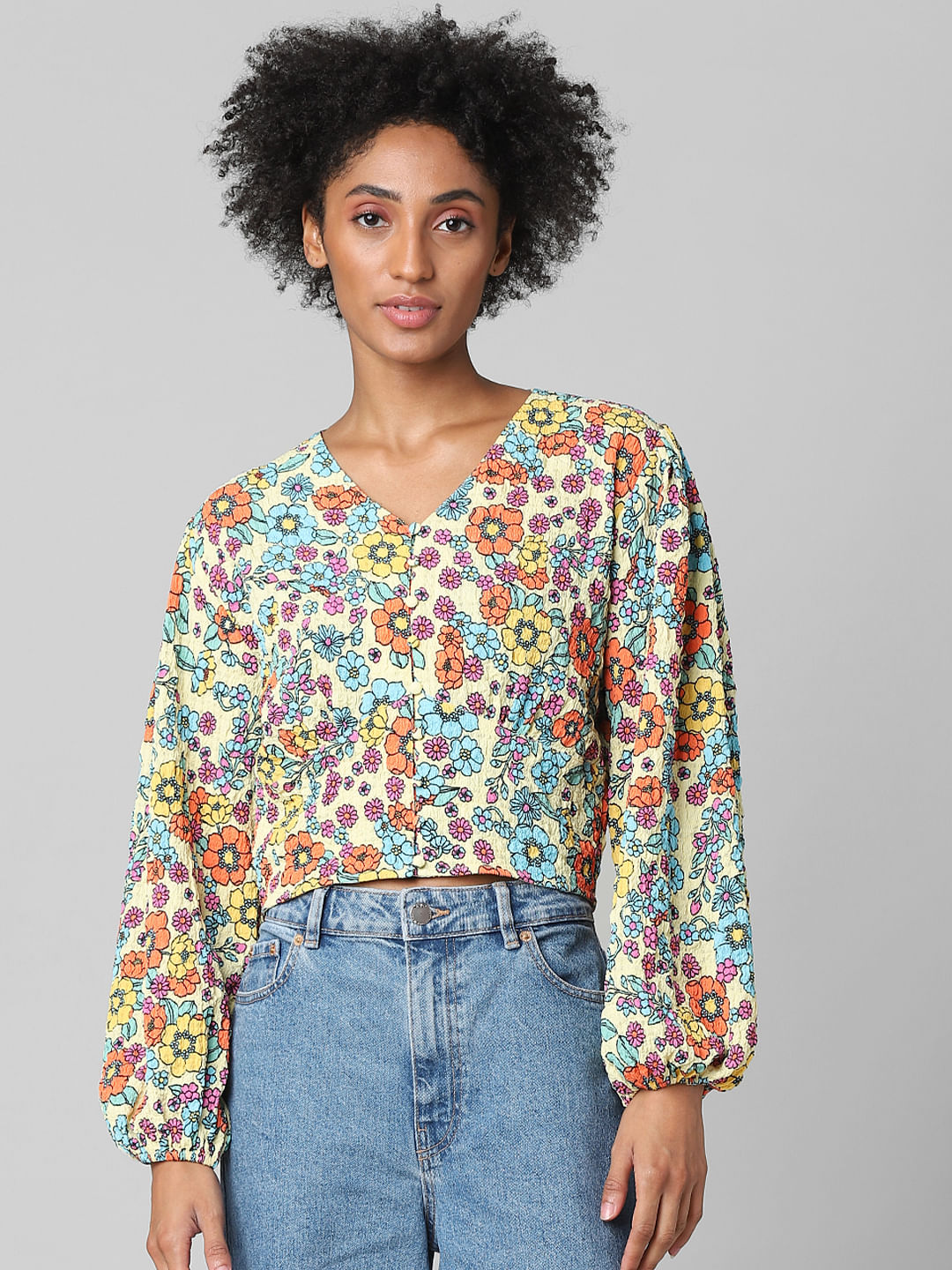 White Floral Print Top