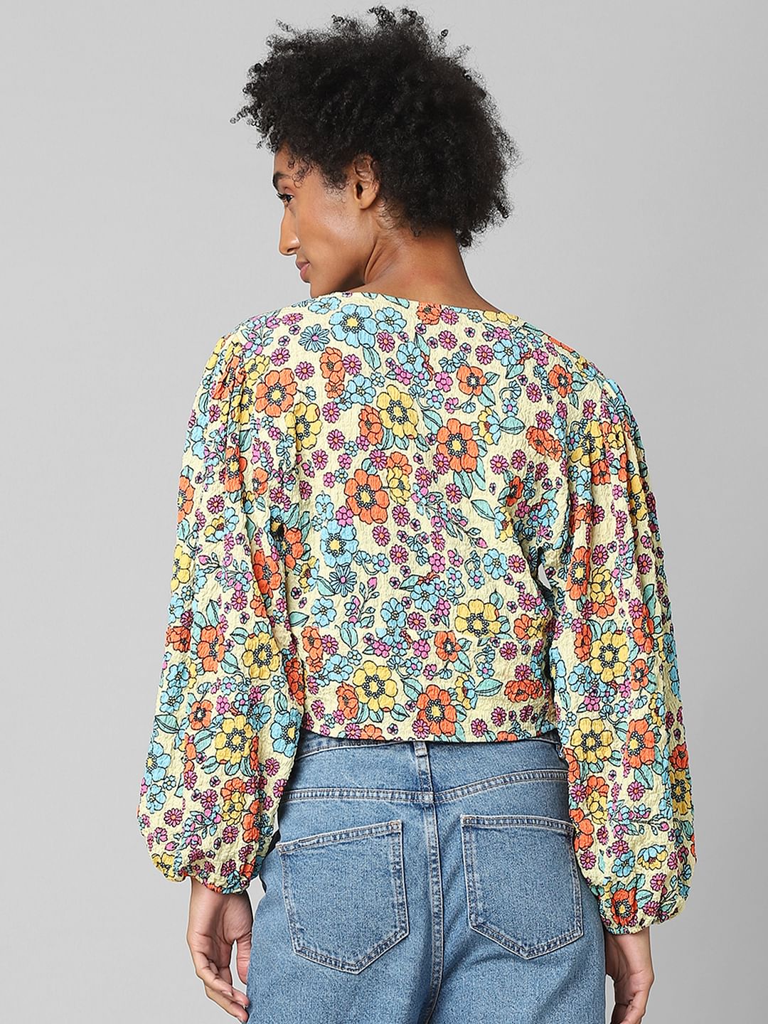 White Floral Print Top