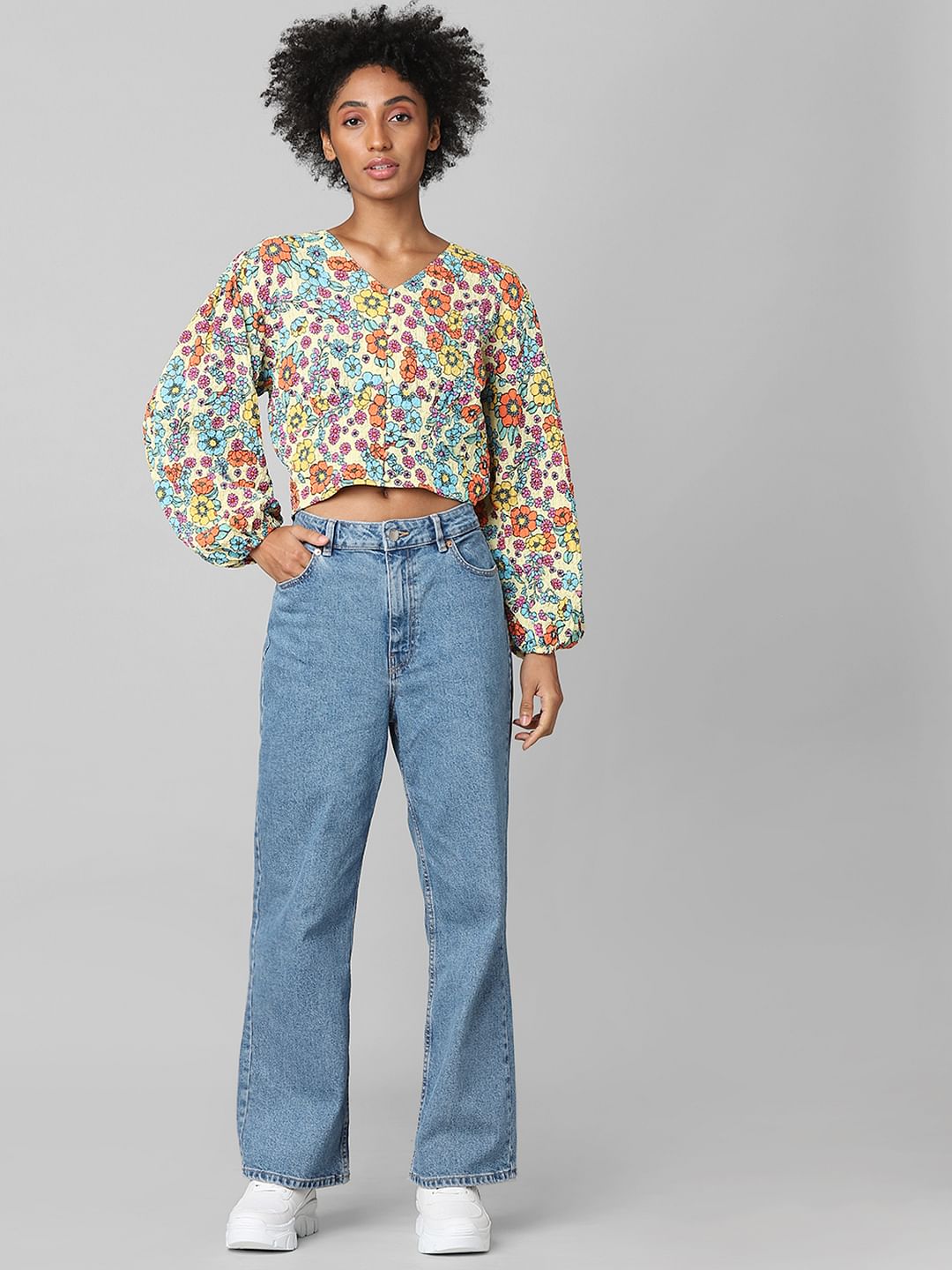 White Floral Print Top