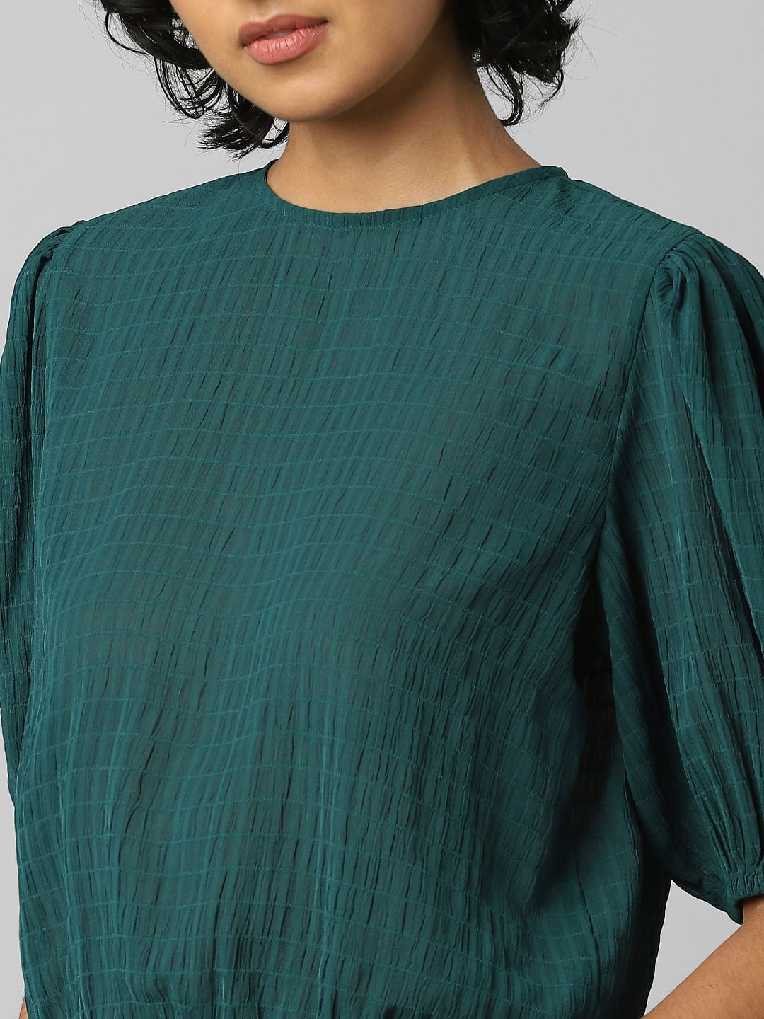 Green Textured Cropped Top