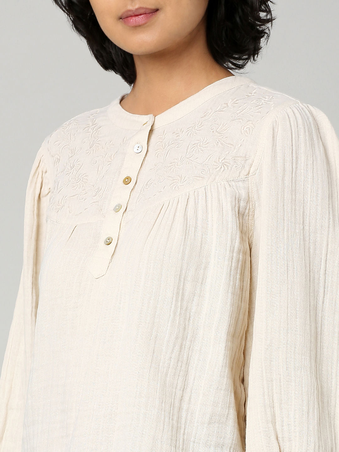Beige Embroidered Top
