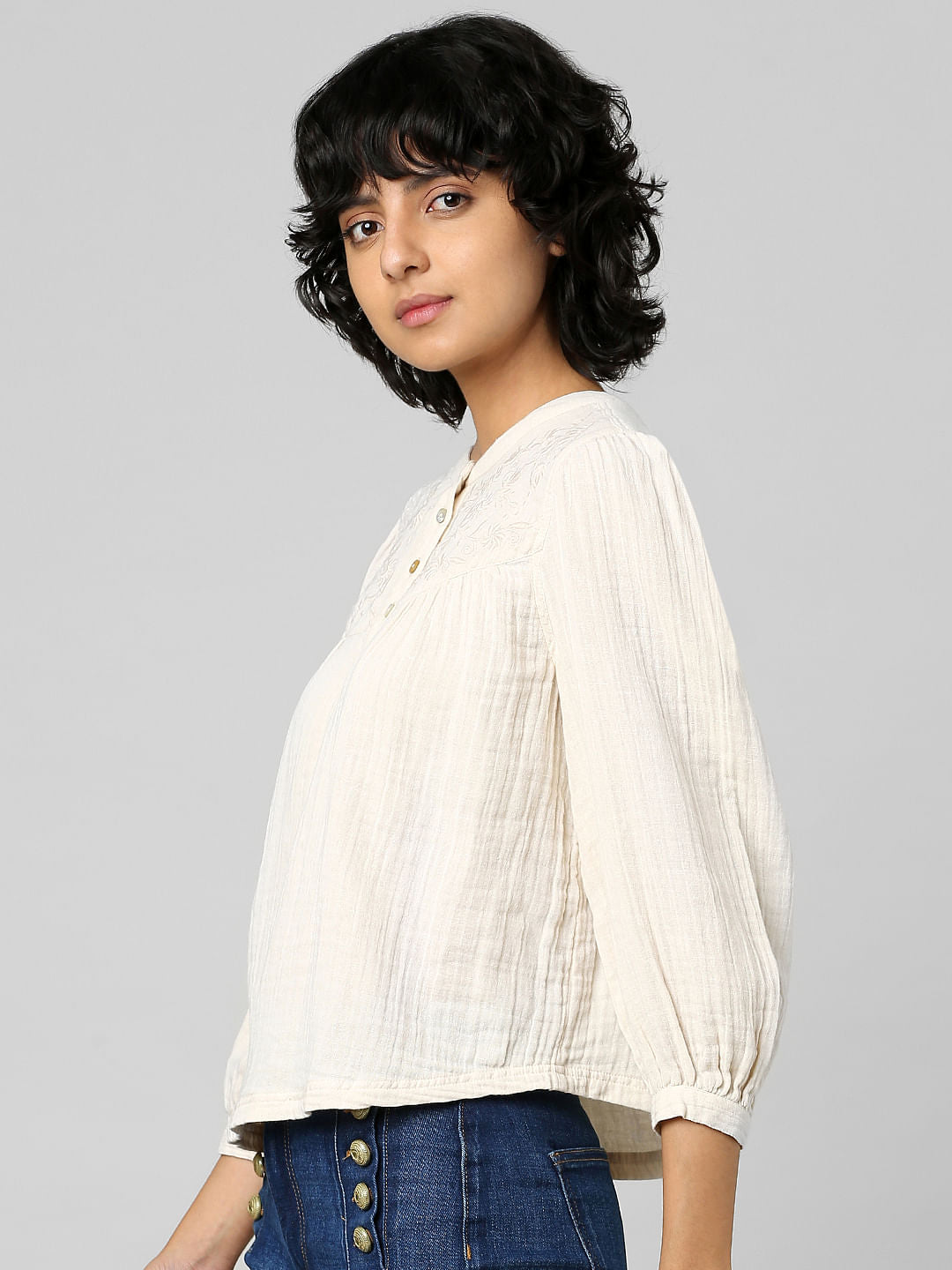 Beige Embroidered Top