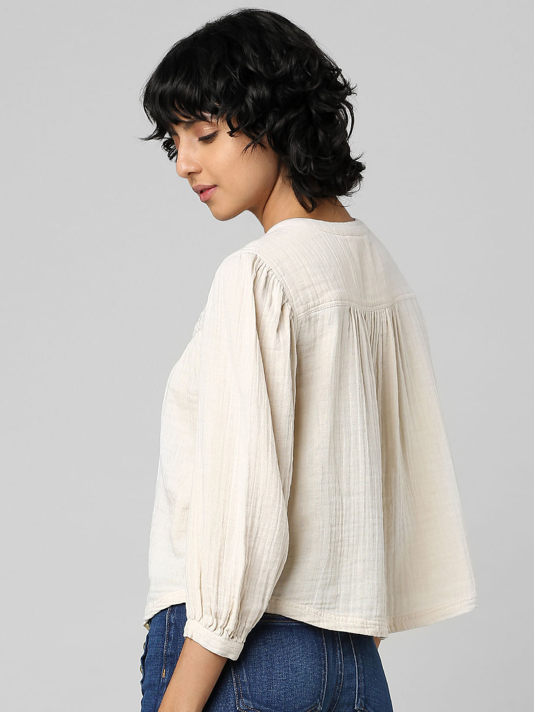 Beige Embroidered Top