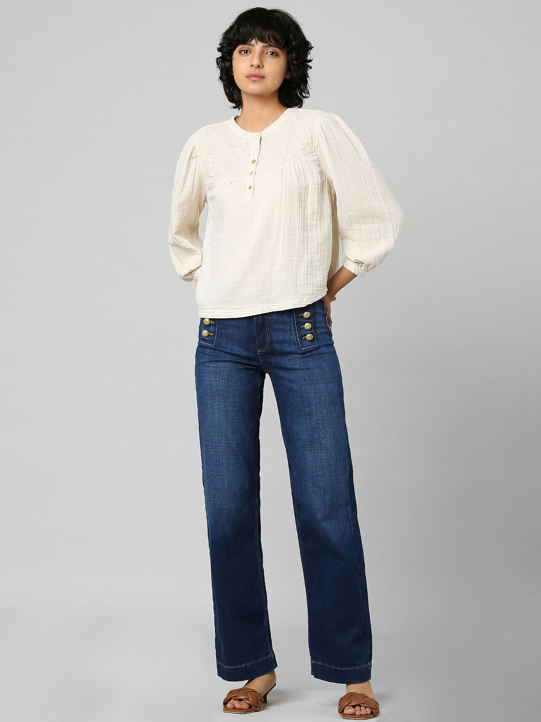 Beige Embroidered Top