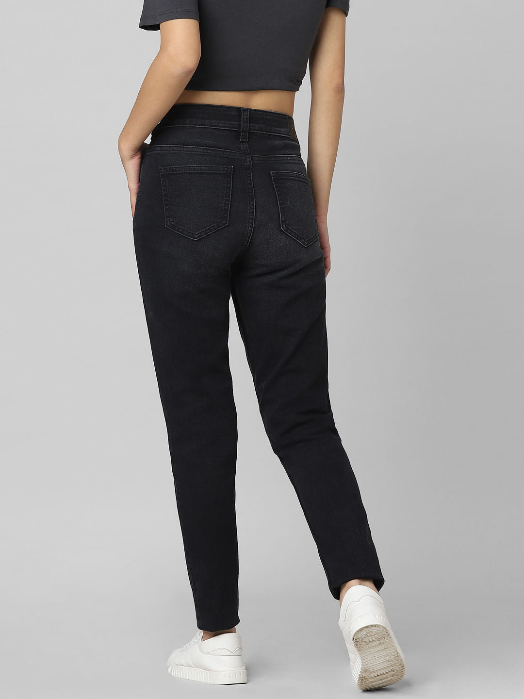 Black Mid Rise Distressed Skinny Jeans