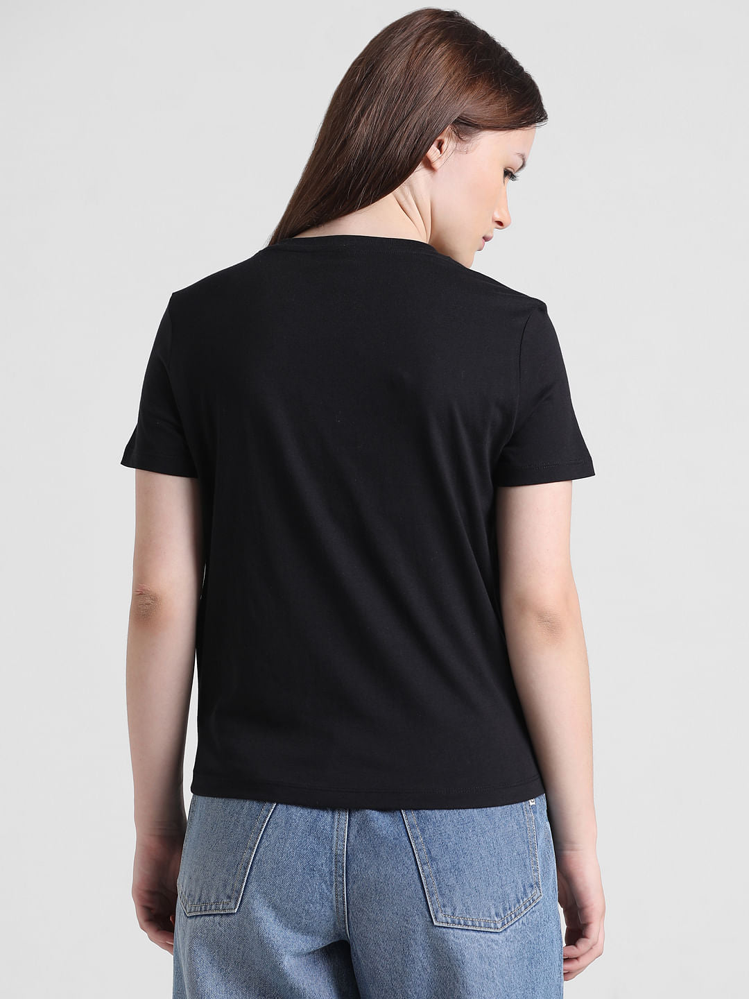 Black Sequin Text T-Shirt
