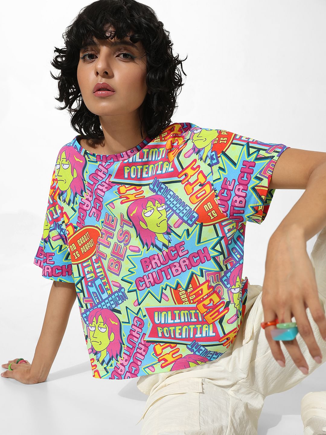 Only X Rick And Morty Pink Graphic Print T-Shirt