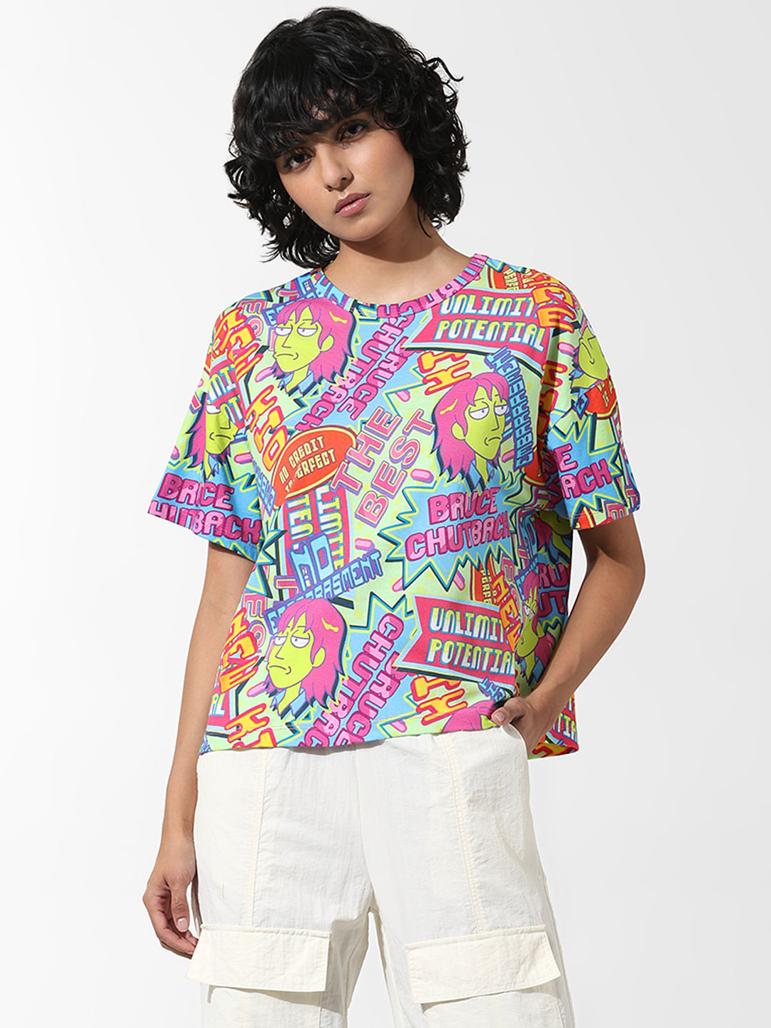 Only X Rick And Morty Pink Graphic Print T-Shirt