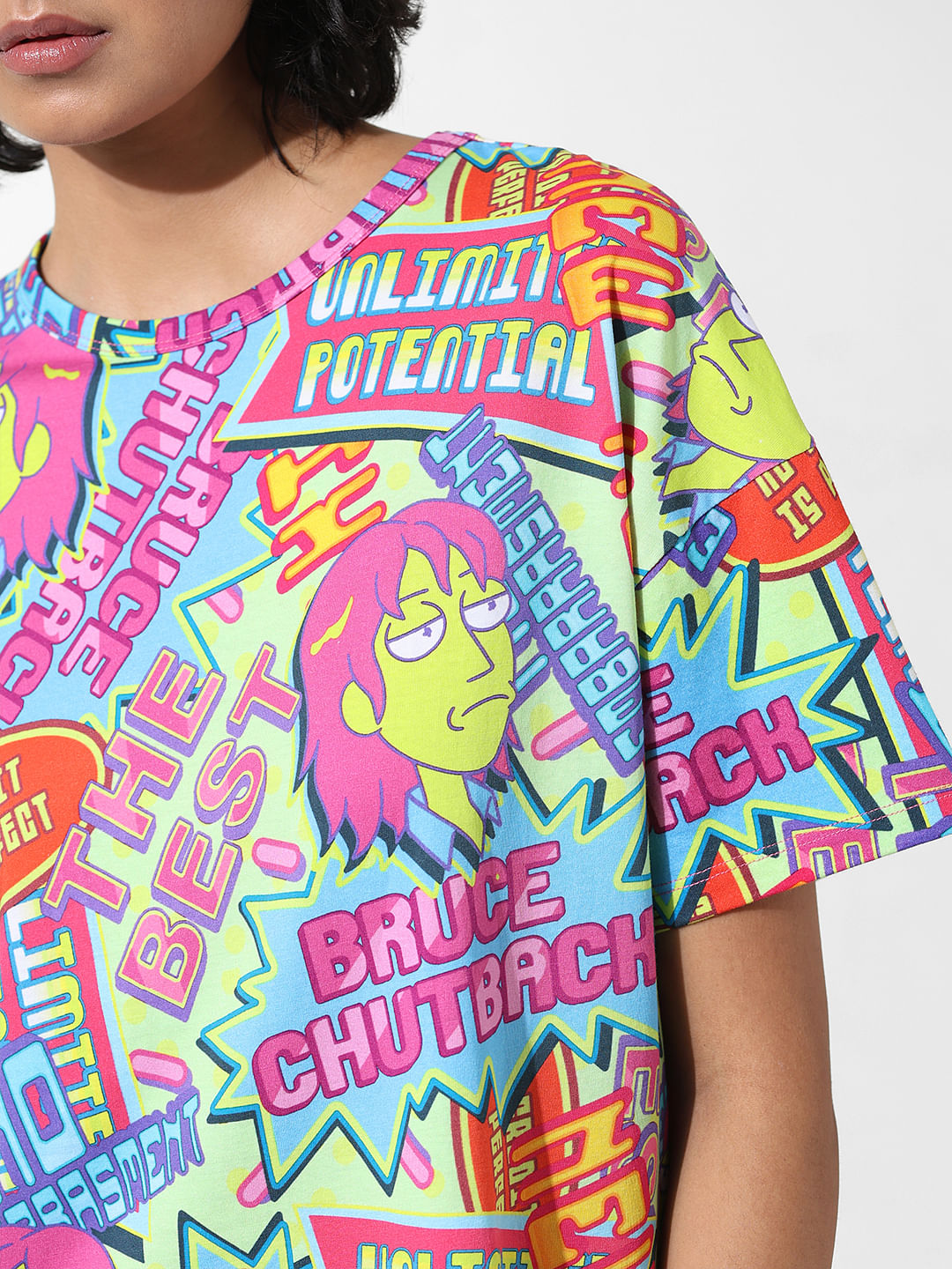 Only X Rick And Morty Pink Graphic Print T-Shirt