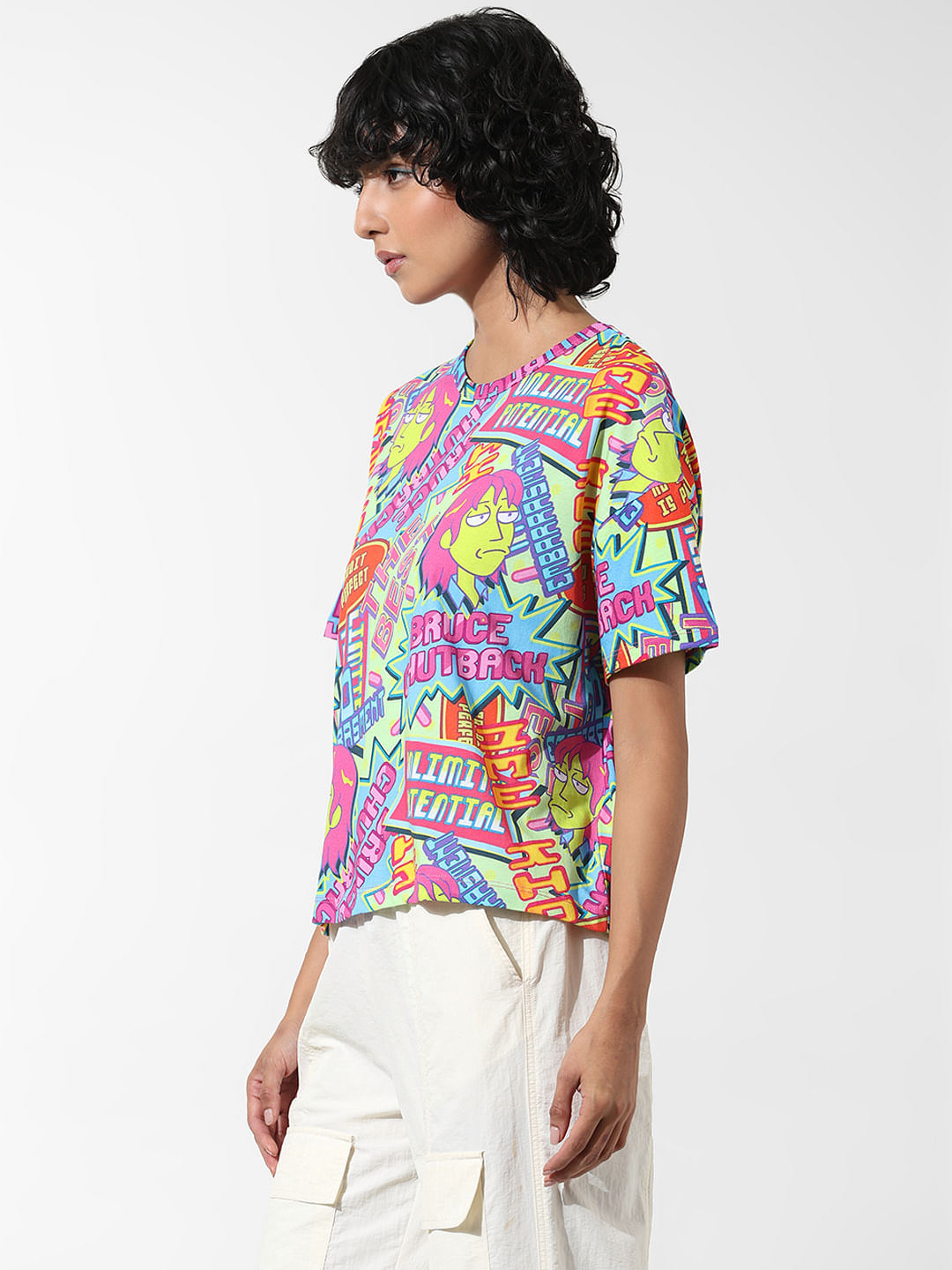 Only X Rick And Morty Pink Graphic Print T-Shirt