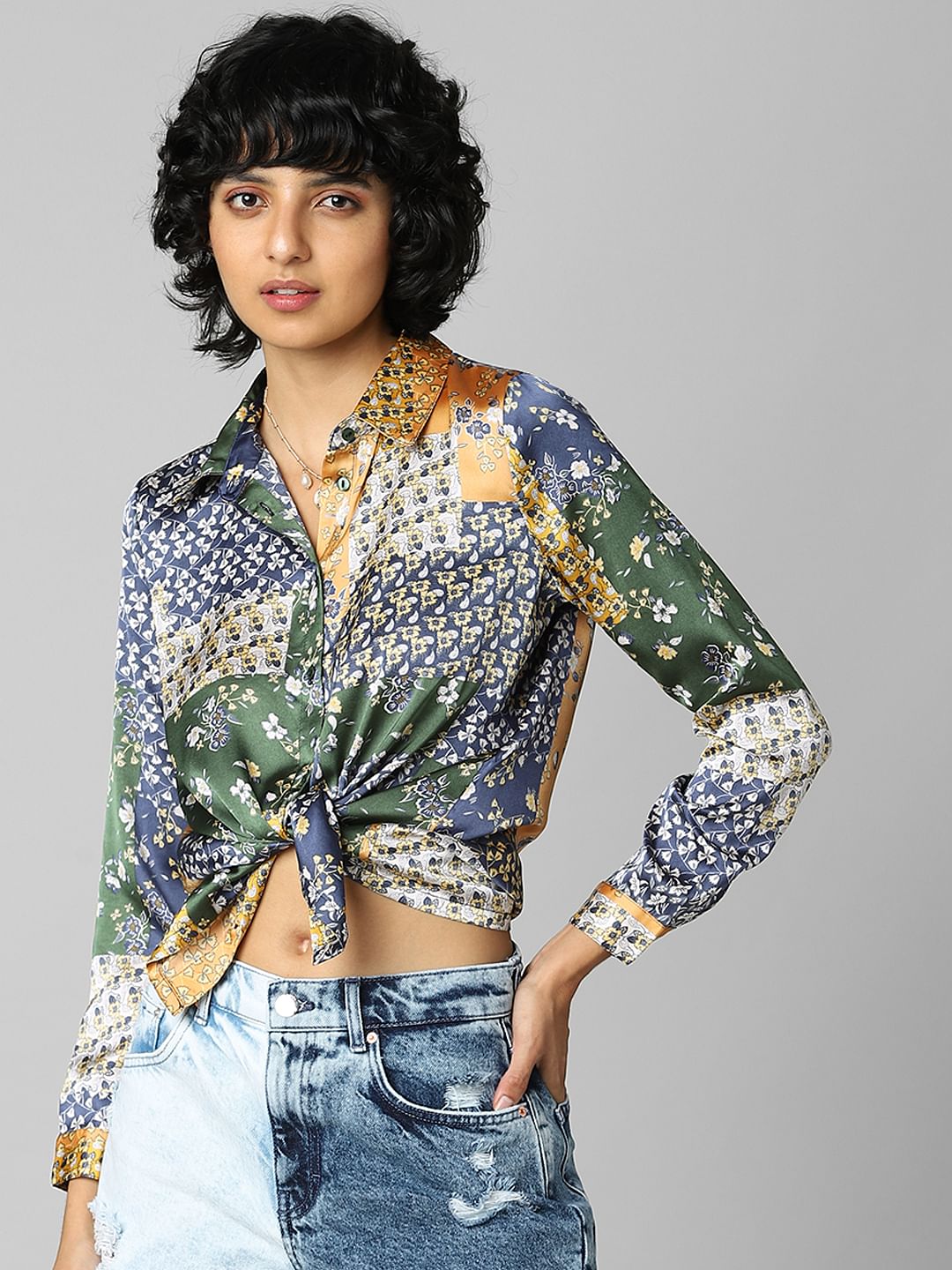 Multi-Colour Printed Satin Shirt