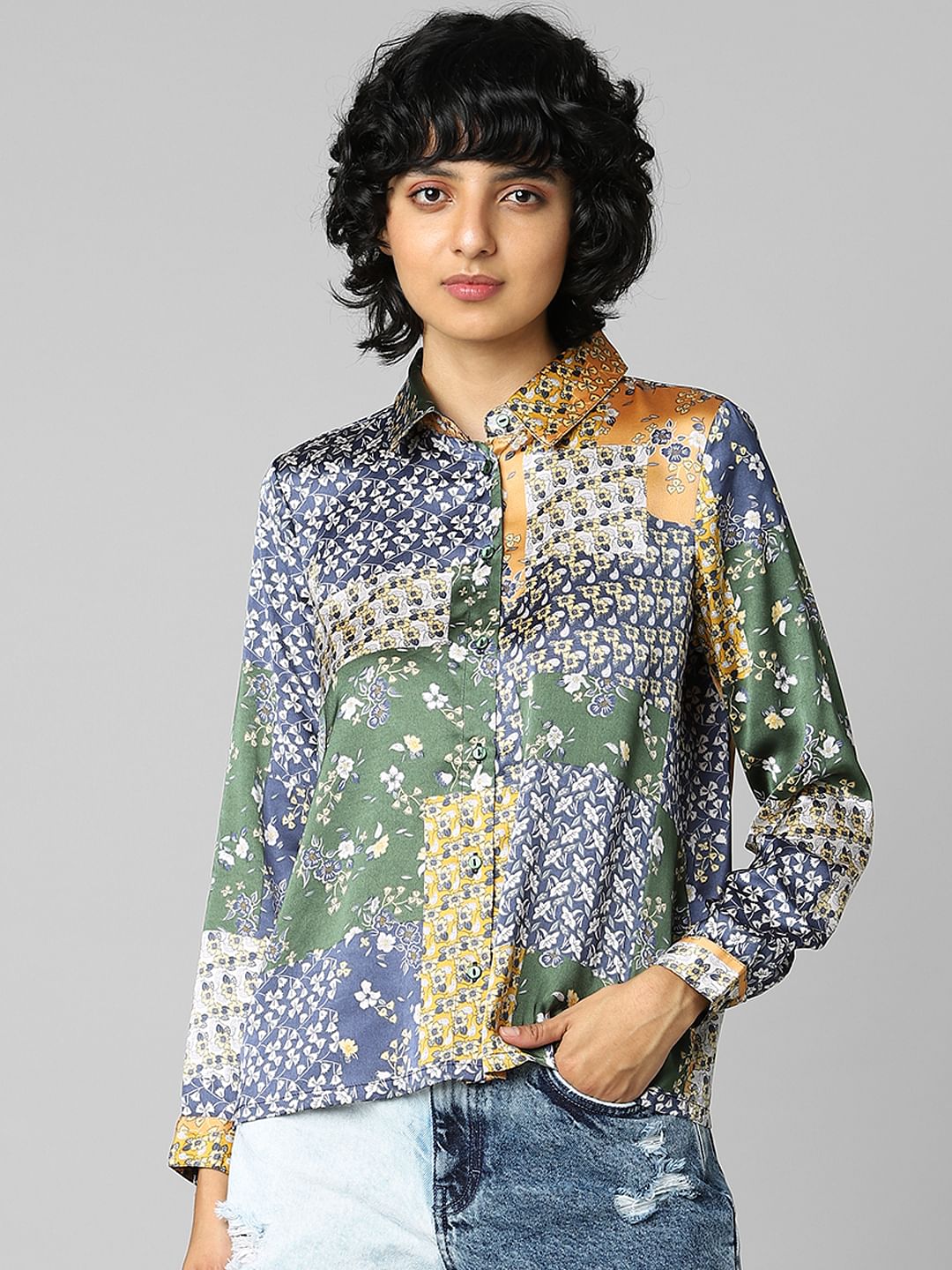 Multi-Colour Printed Satin Shirt