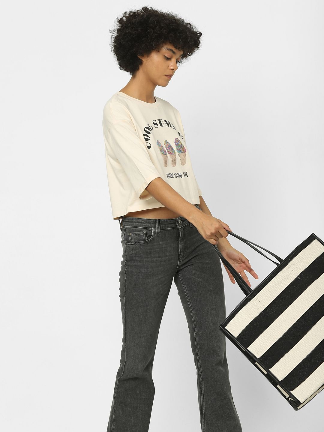 Beige Embellished Boxy T-Shirt