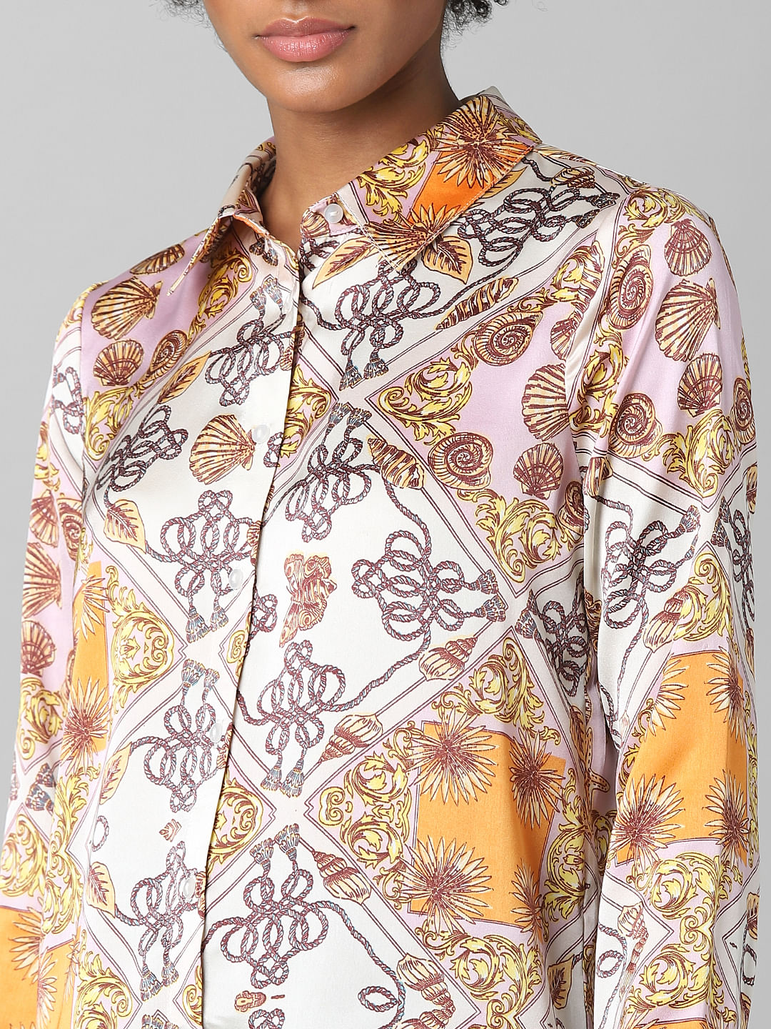 Yellow Printed Satin Shirt