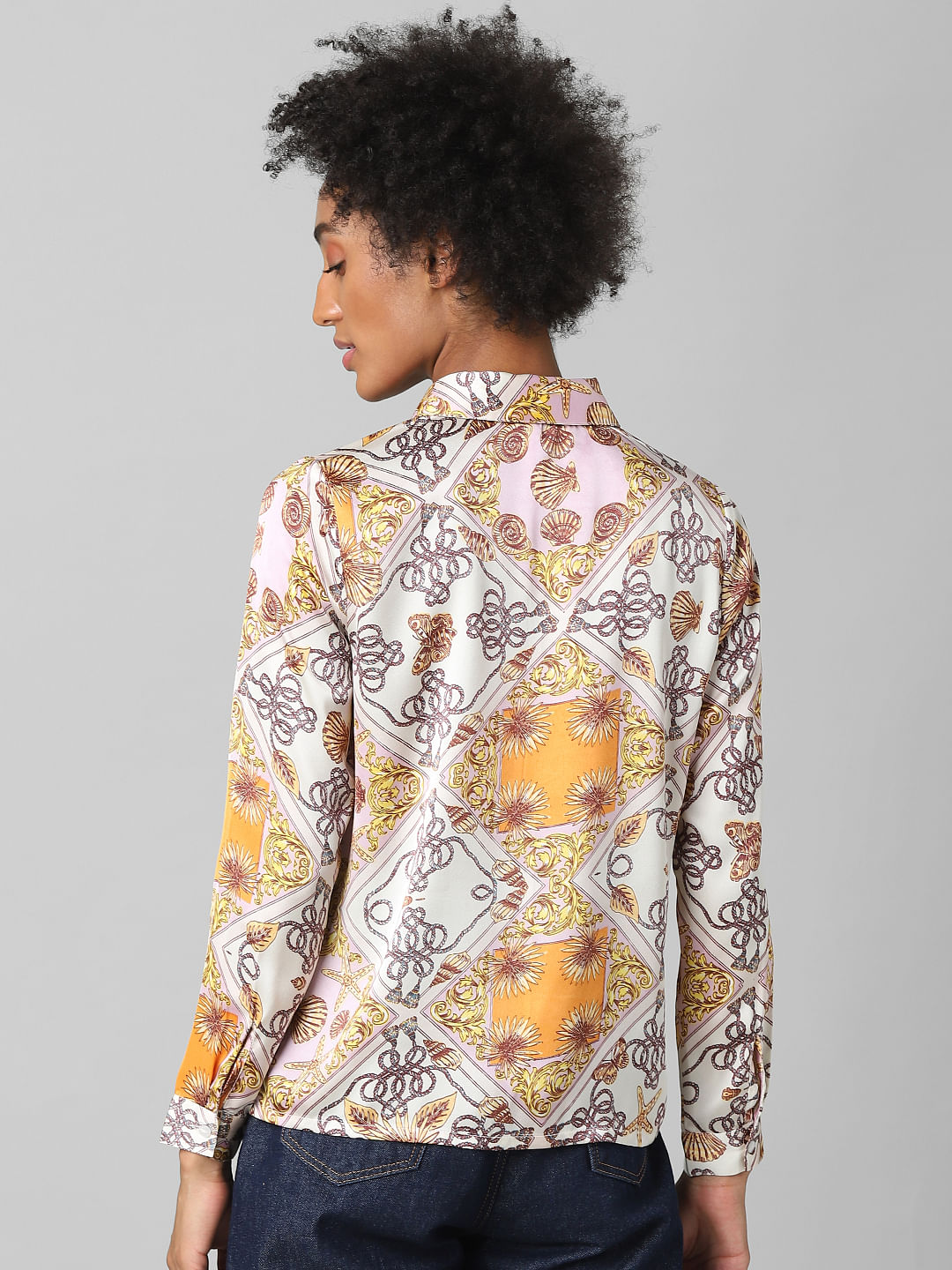 Yellow Printed Satin Shirt