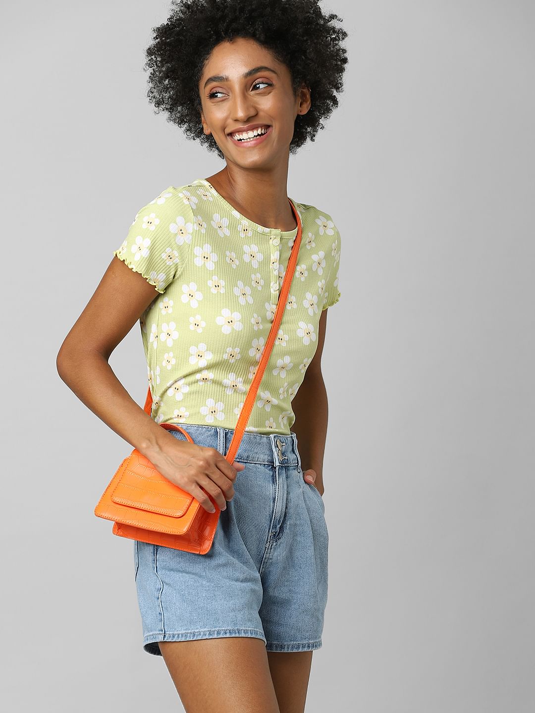 Green Floral Ribbed T-Shirt