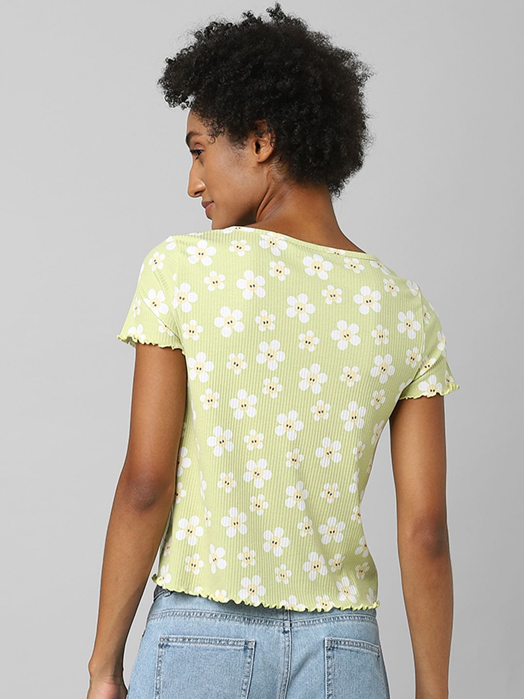 Green Floral Ribbed T-Shirt