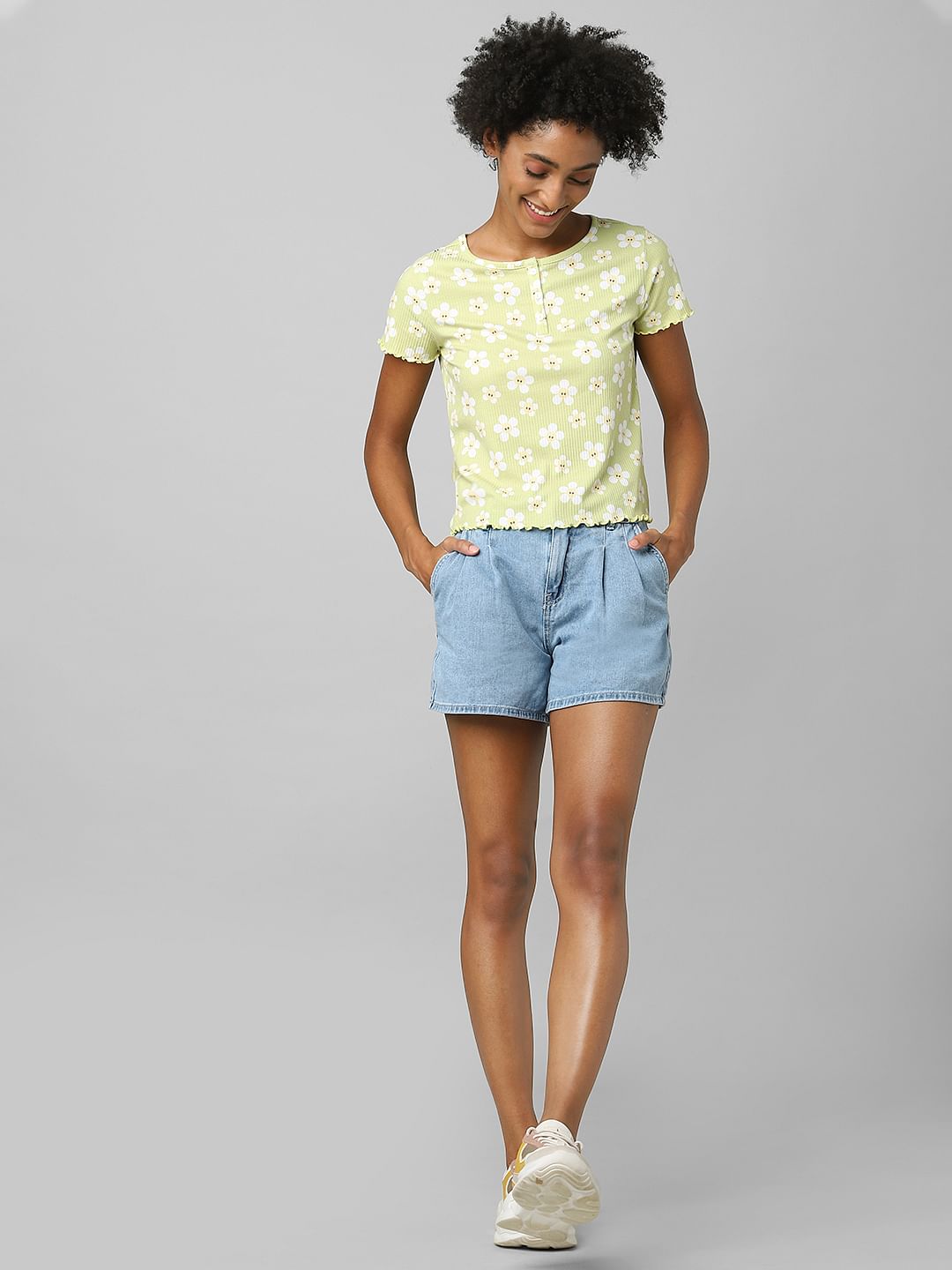 Green Floral Ribbed T-Shirt