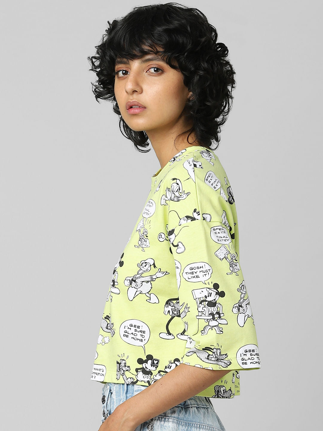 Only X Disney Green Mickey Boxy Print T-Shirt