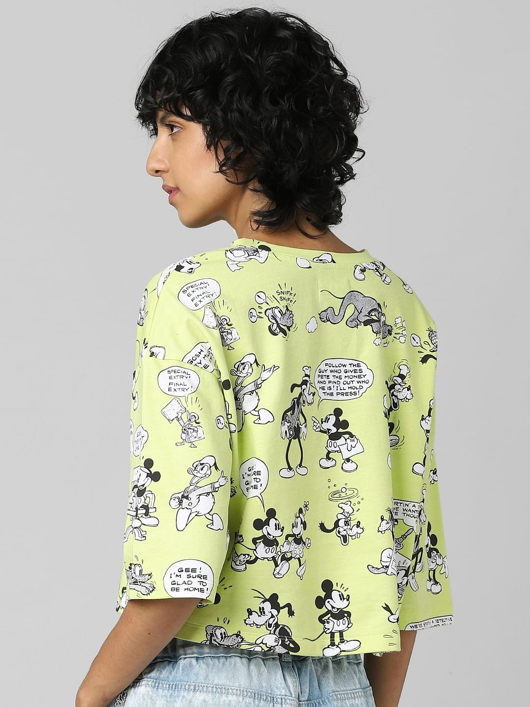 Only X Disney Green Mickey Boxy Print T-Shirt