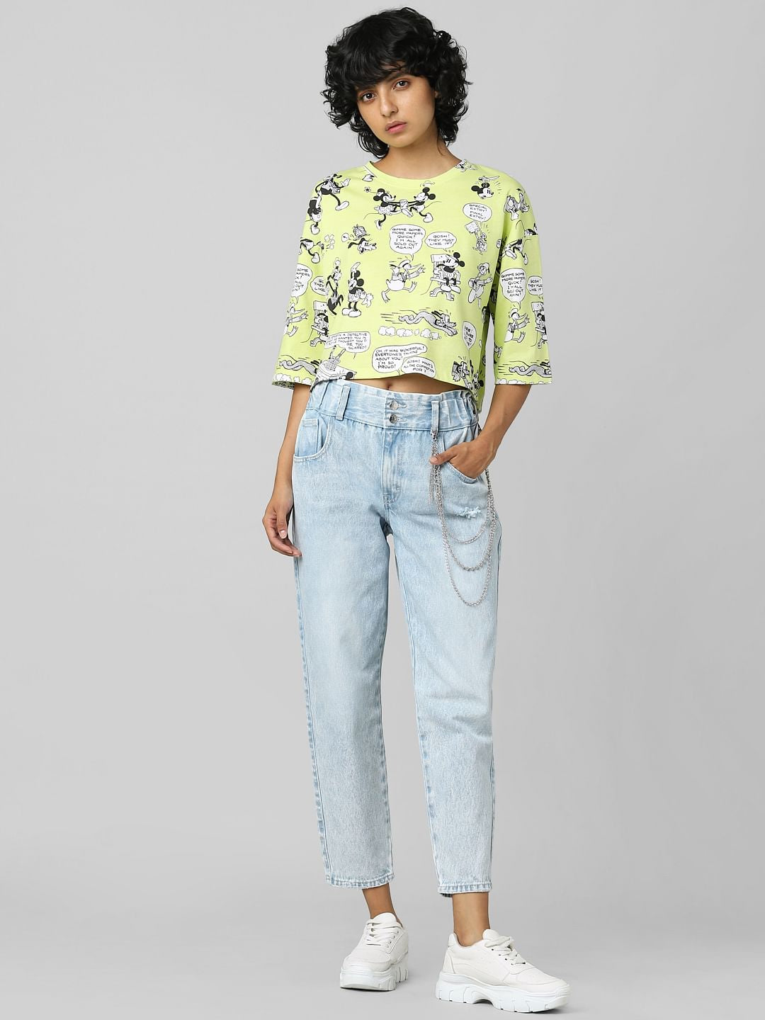 Only X Disney Green Mickey Boxy Print T-Shirt