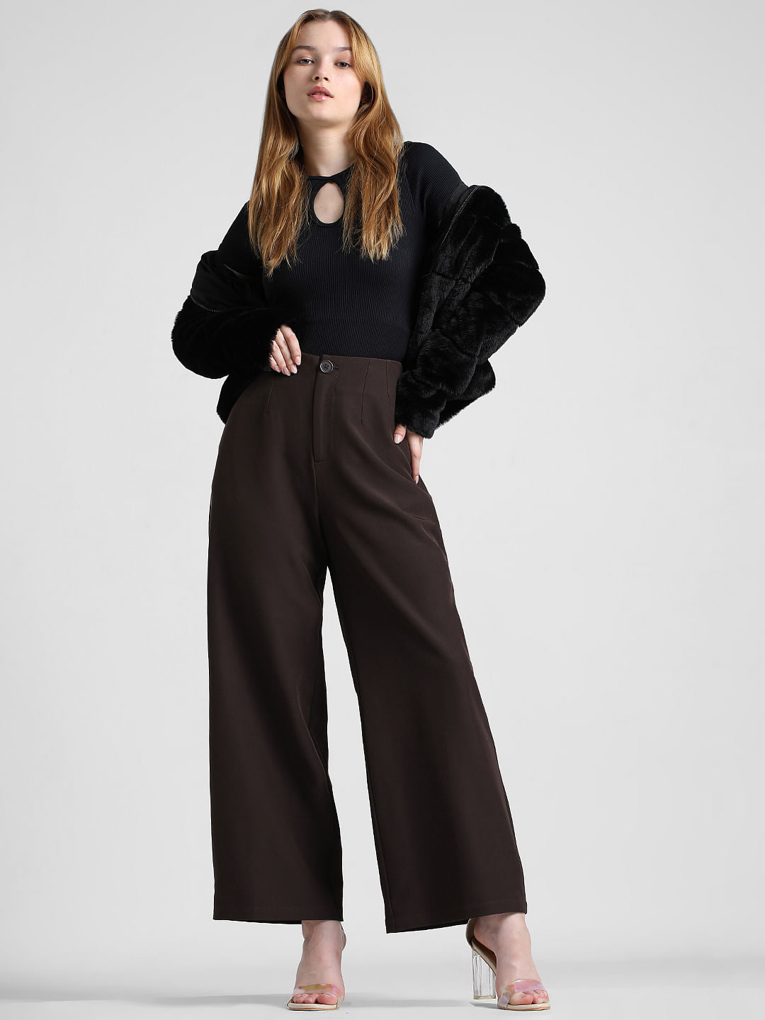 Brown High Rise Tailored Pants