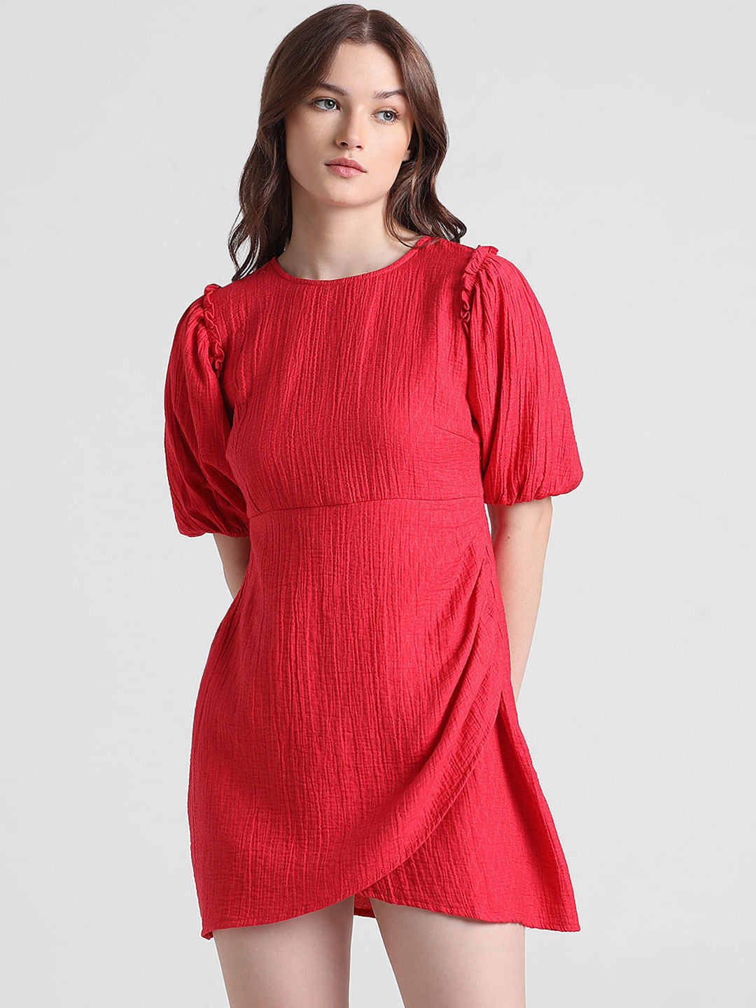 Red Jacquard Wrap Dress