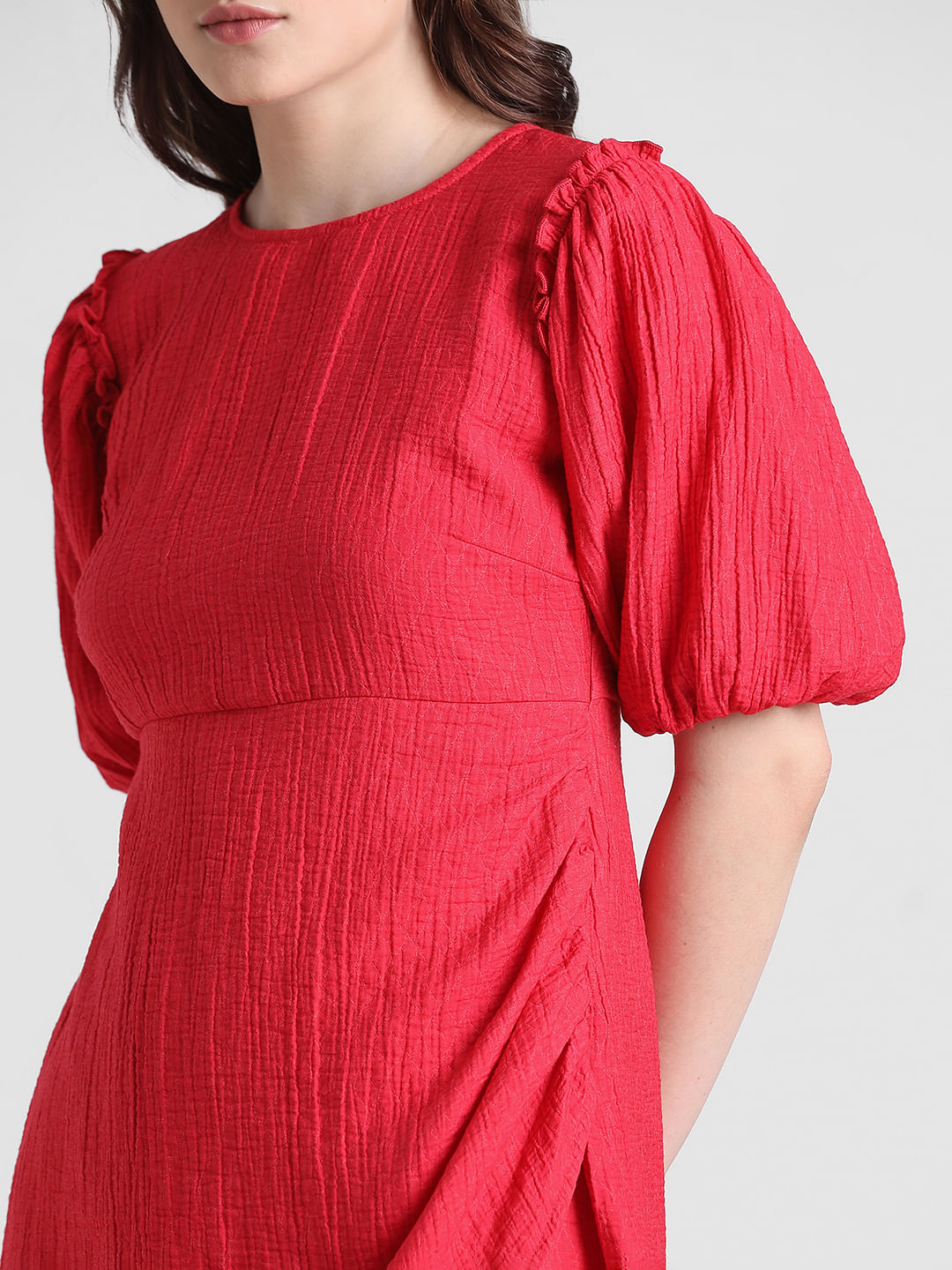Red Jacquard Wrap Dress