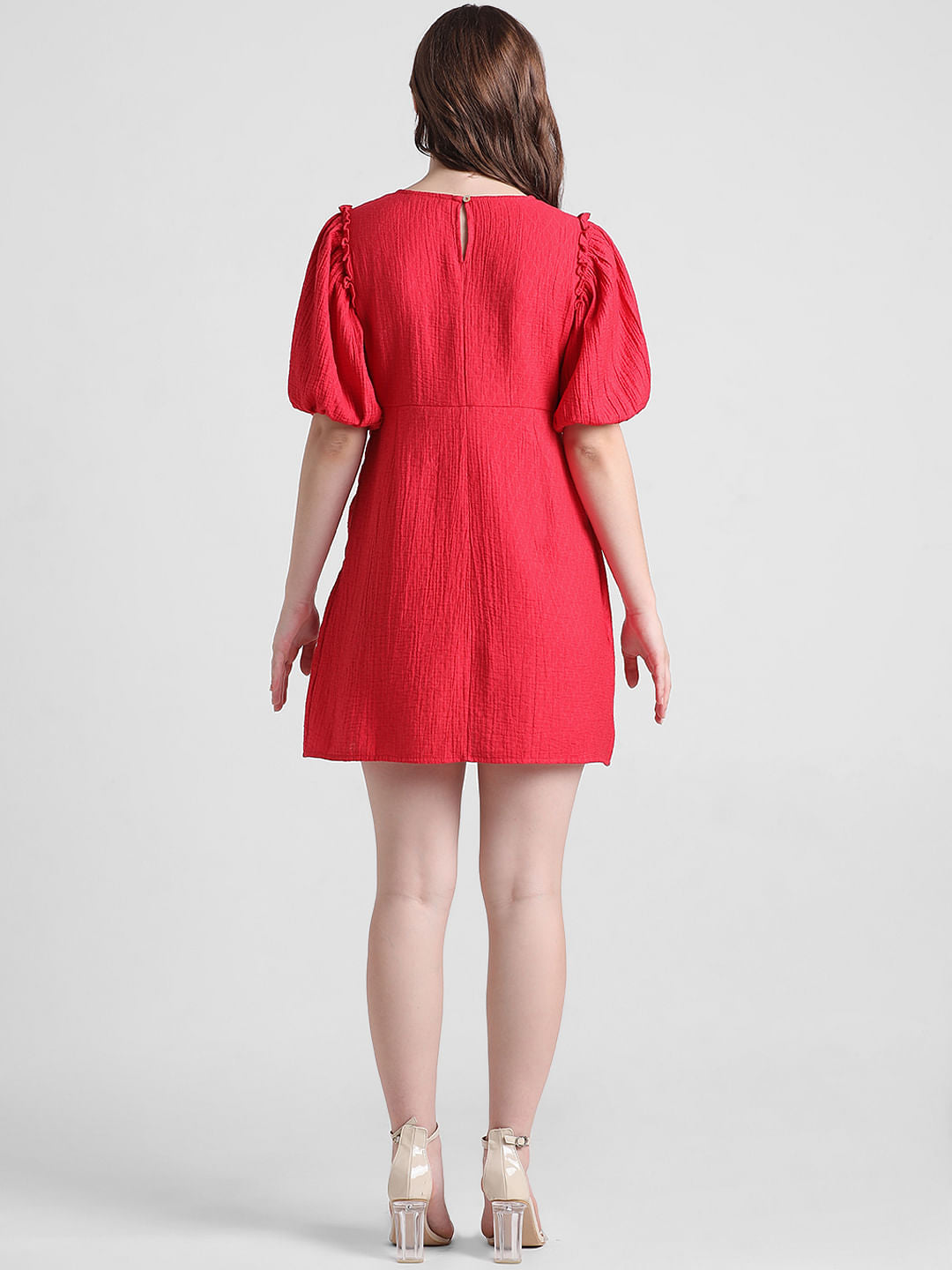 Red Jacquard Wrap Dress