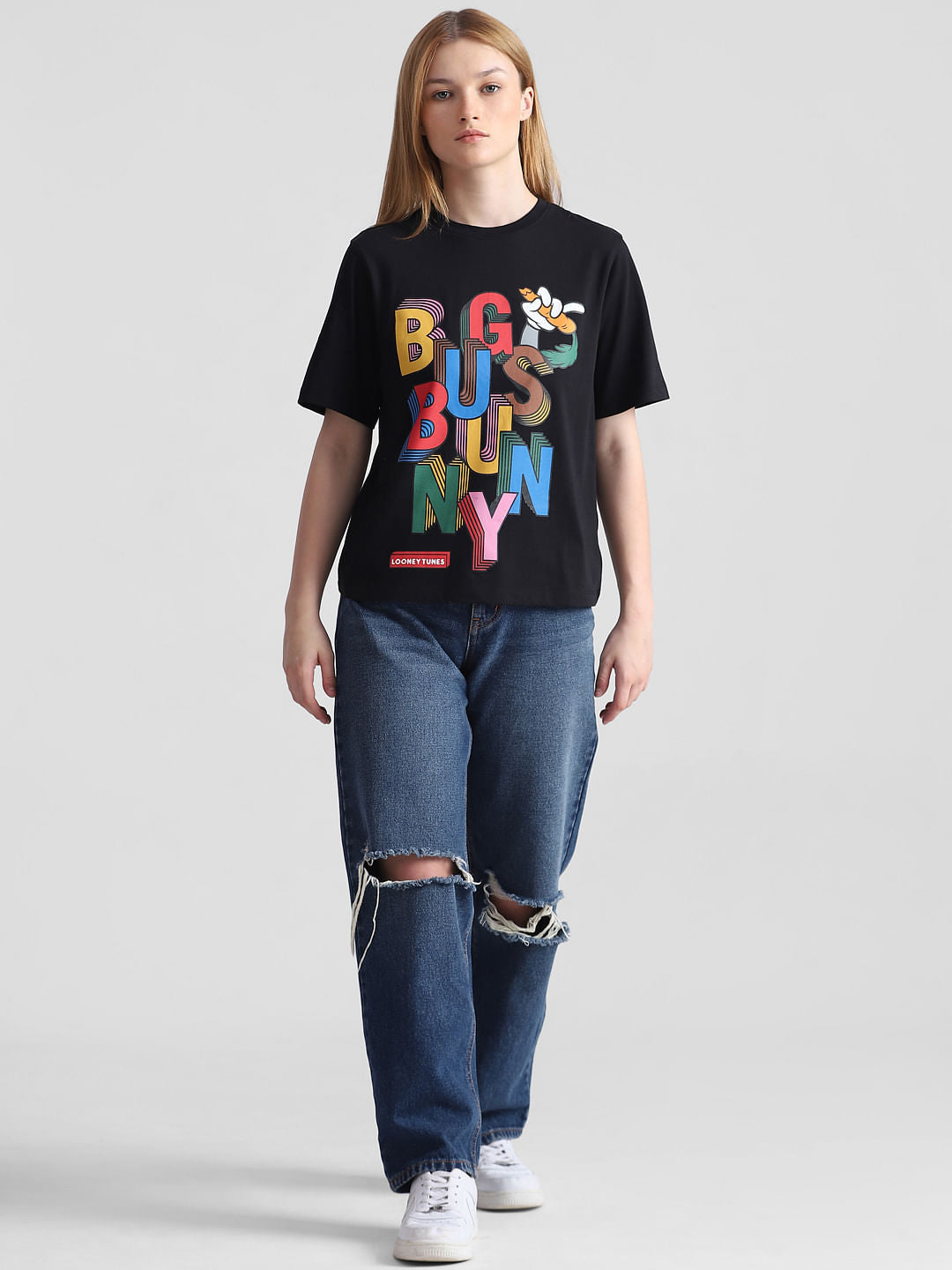 Only X Looney Tunes Black Printed T-Shirt