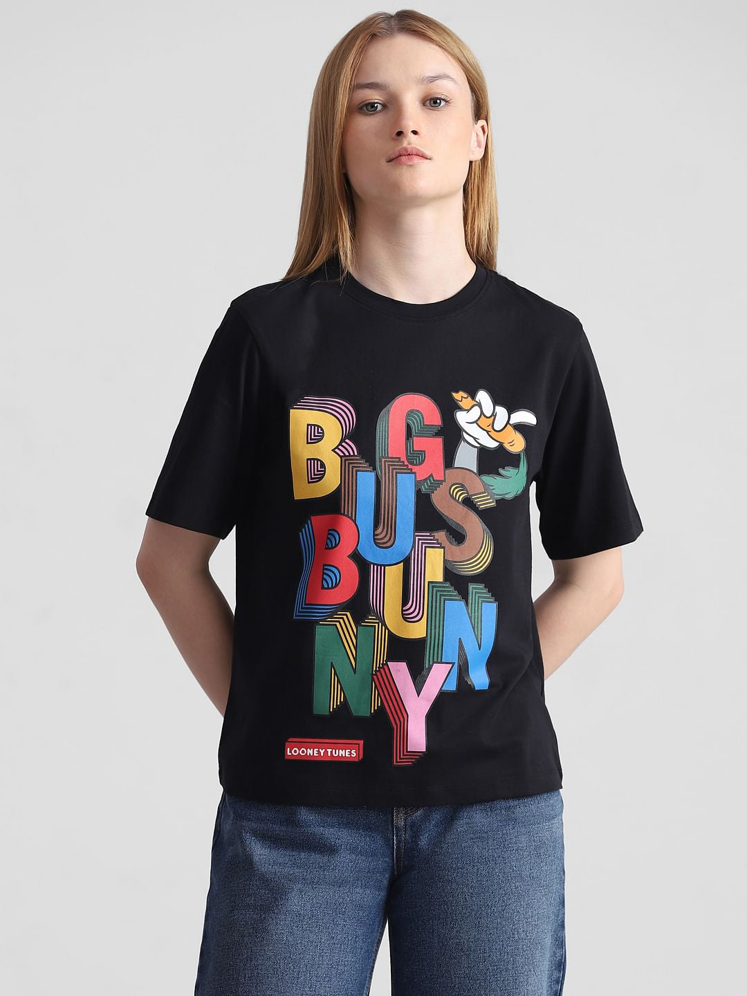 Only X Looney Tunes Black Printed T-Shirt