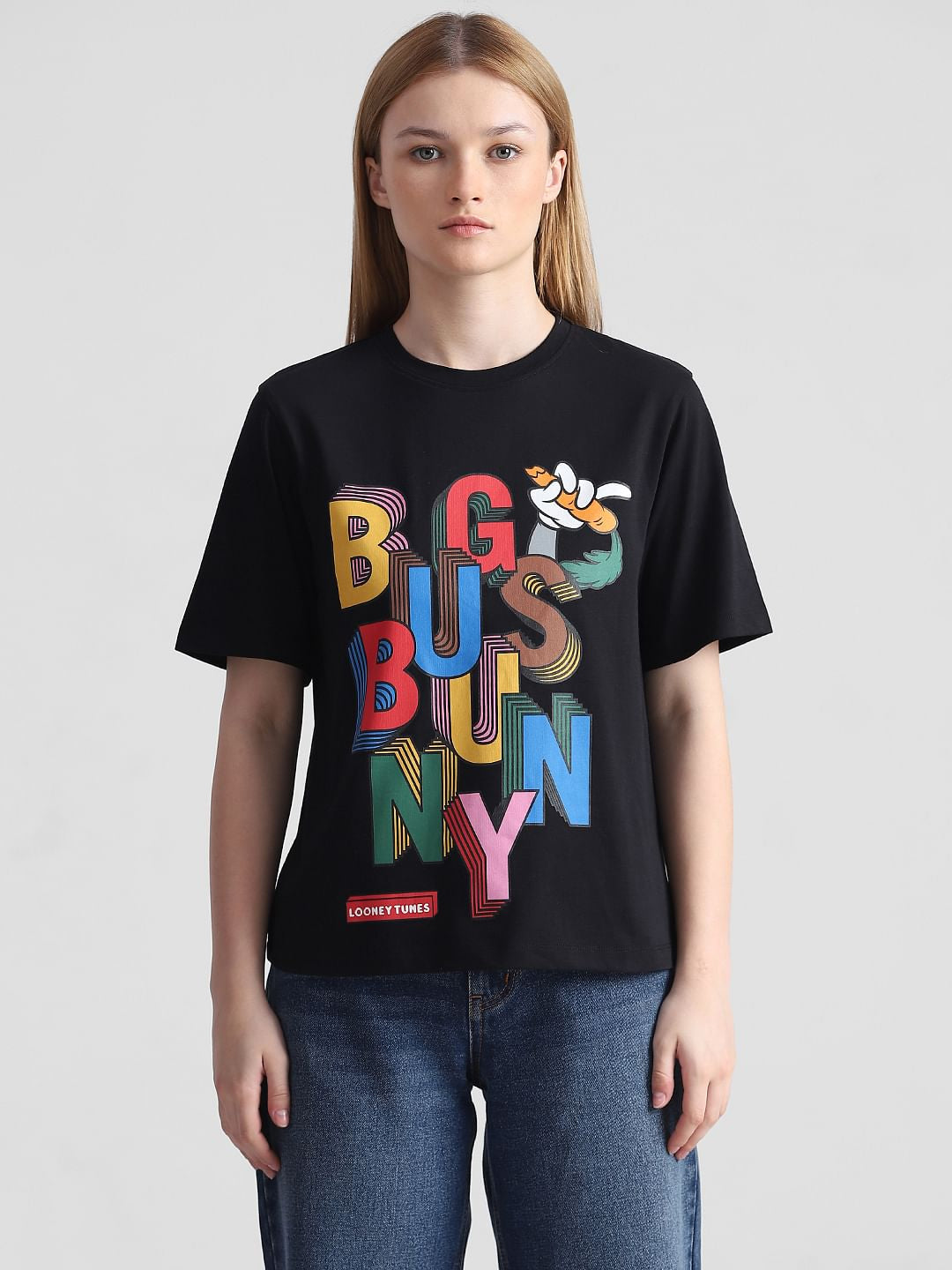 Only X Looney Tunes Black Printed T-Shirt