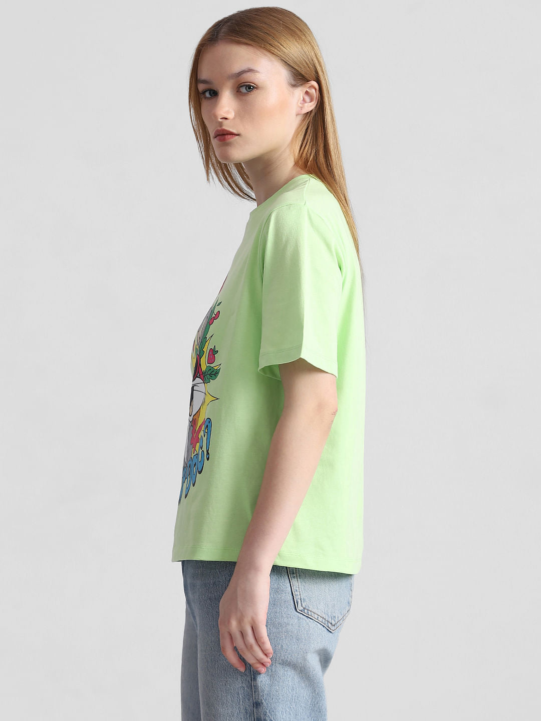 Only X Looney Tunes Fluorescent Green Printed T-Shirt