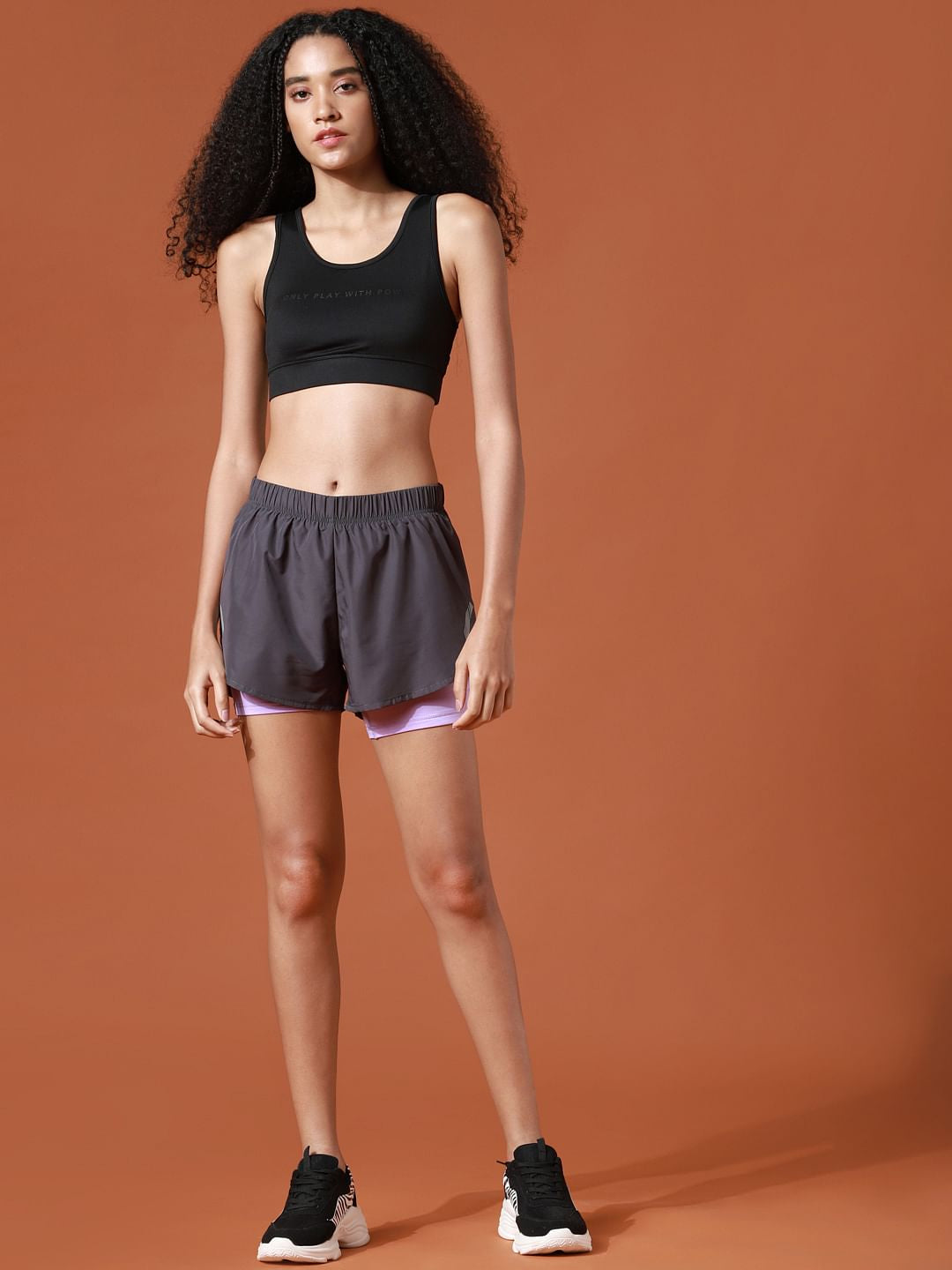 Play Dark Grey High Rise Double Layered Training Shorts