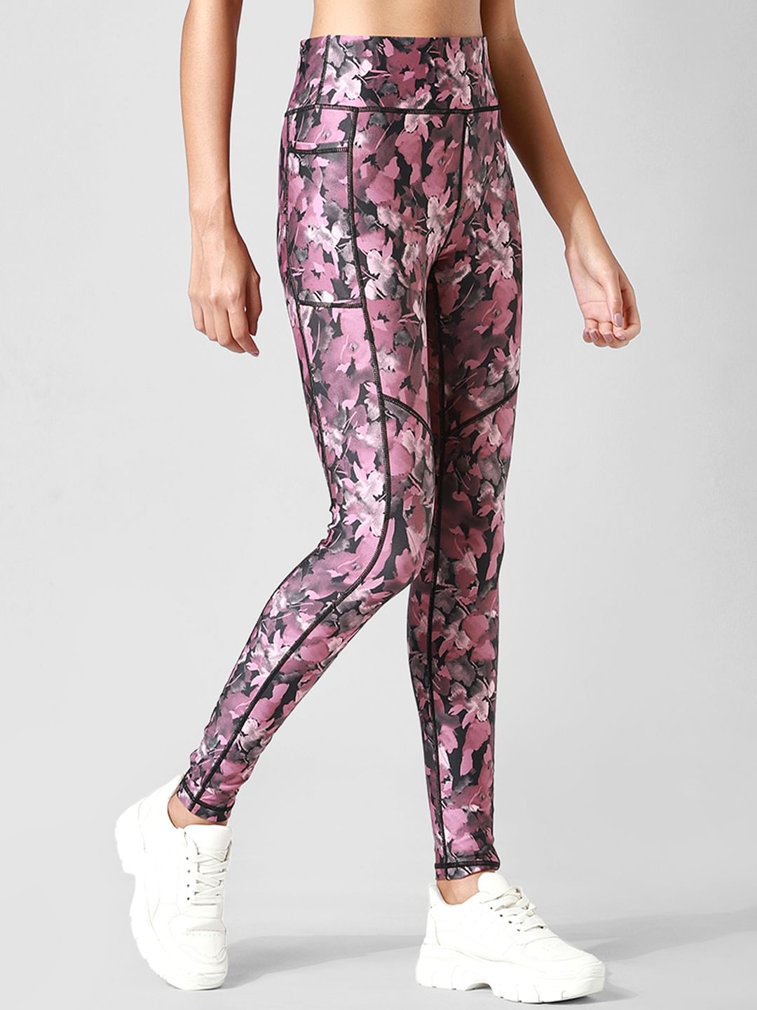 Black High Rise Floral Co-Ord Training Tights