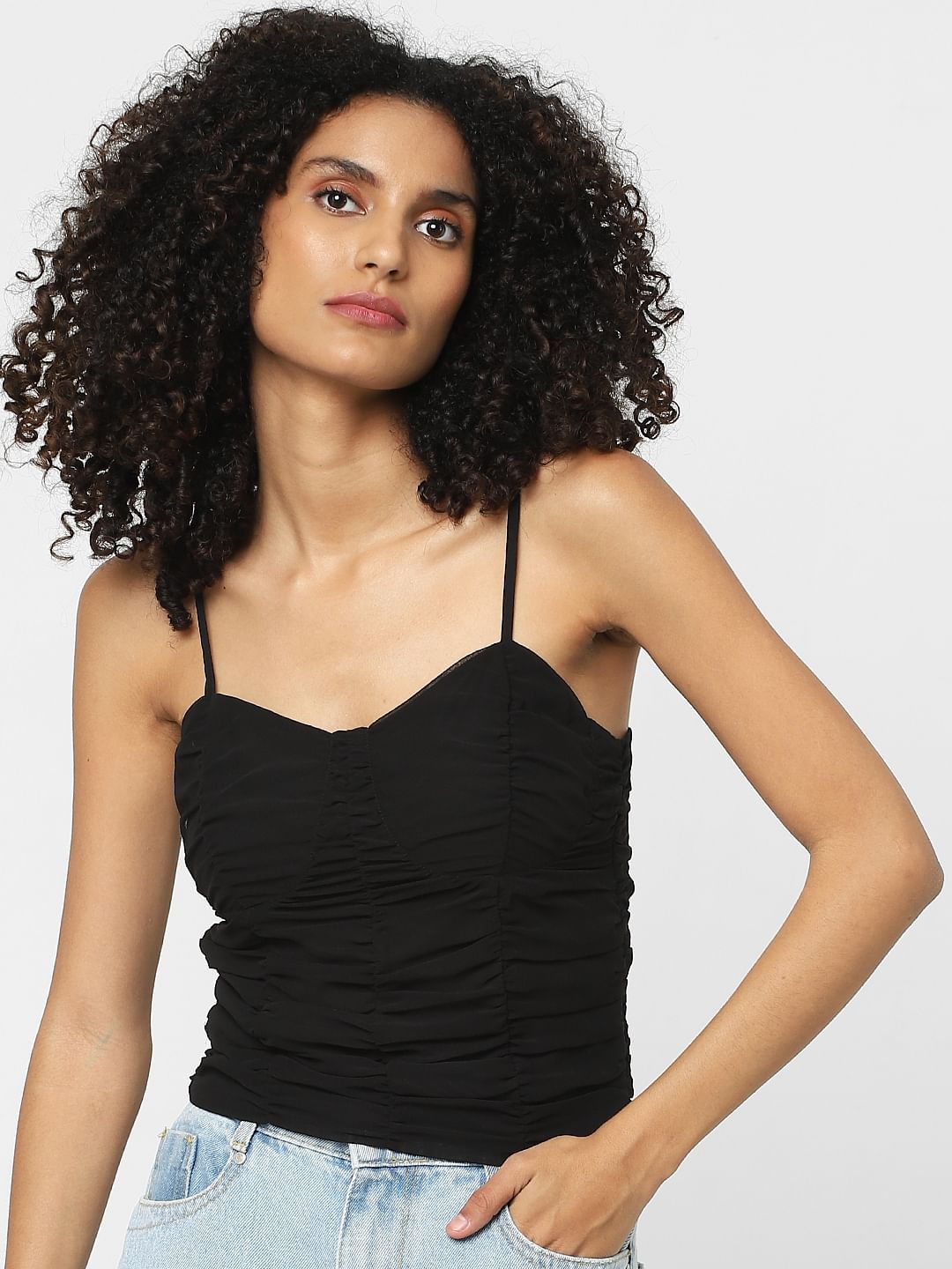Black Ruched Strappy Top
