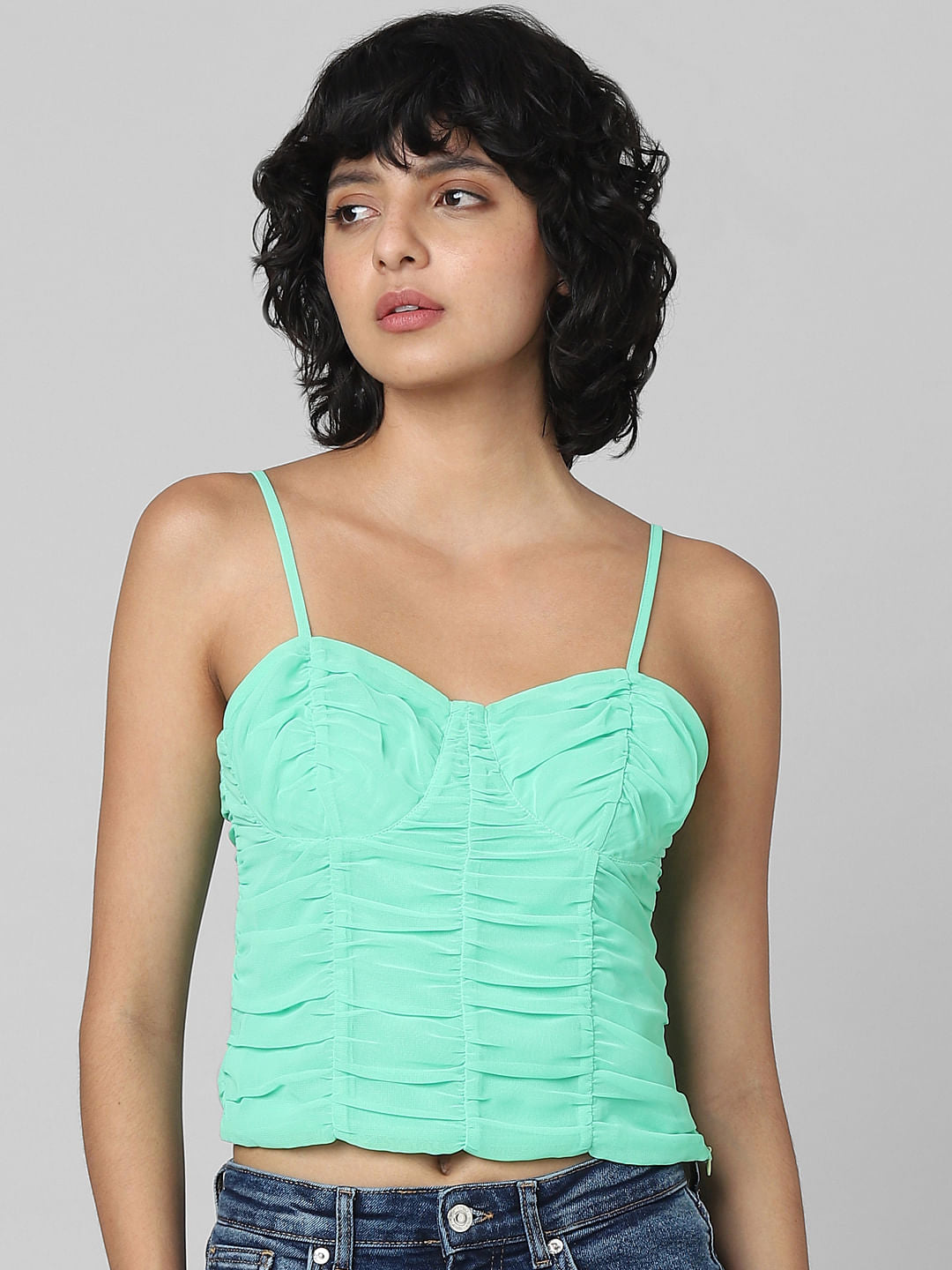 Green Ruched Strappy Top