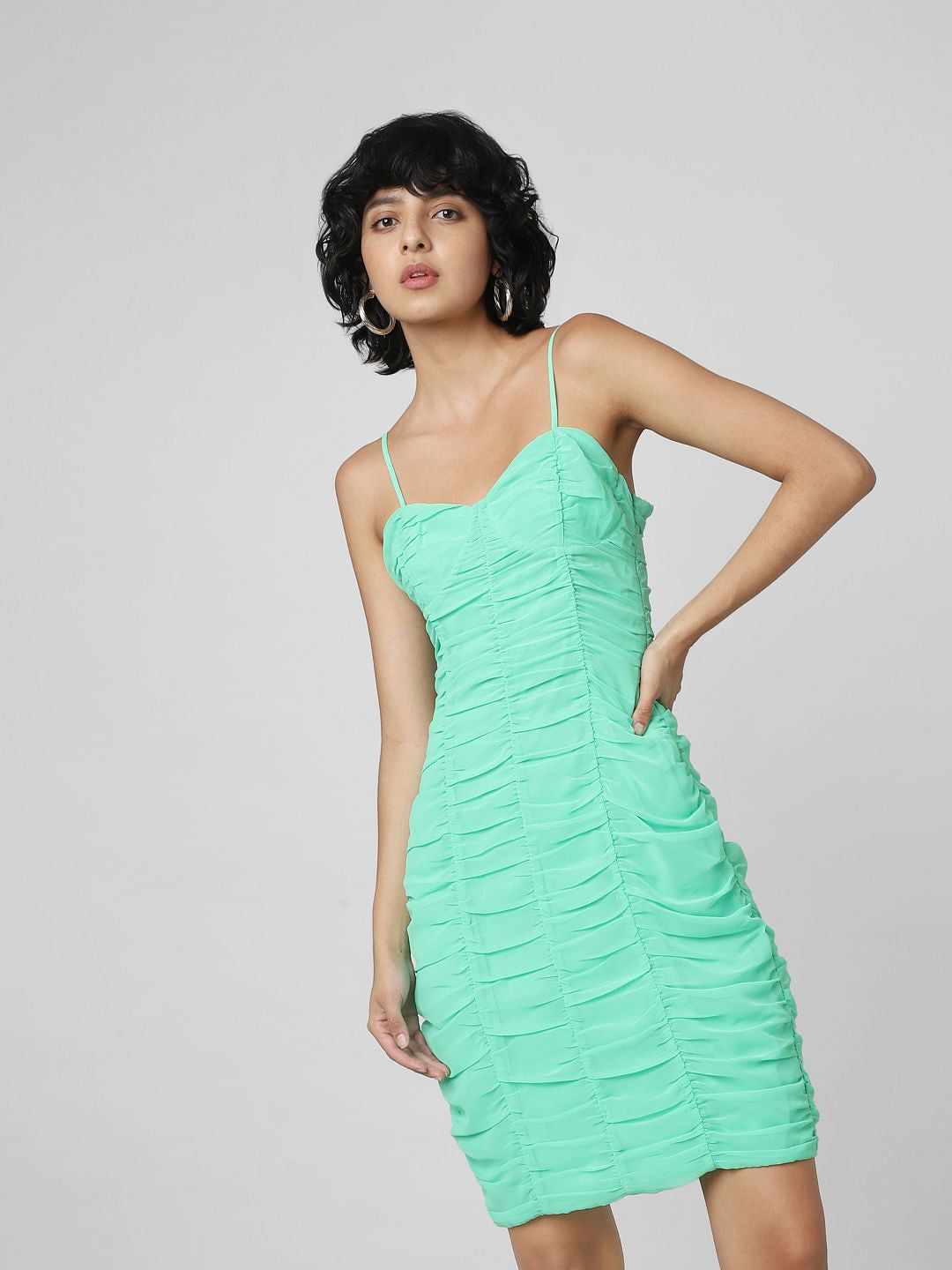Green Ruched Bodycon Dress