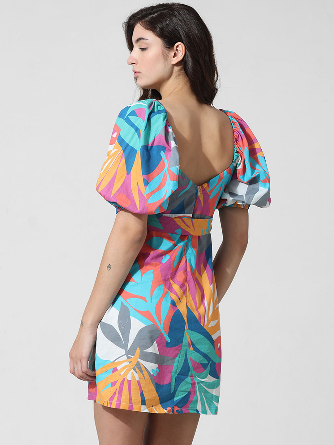 Multi-Colour Belted Cotton Dress