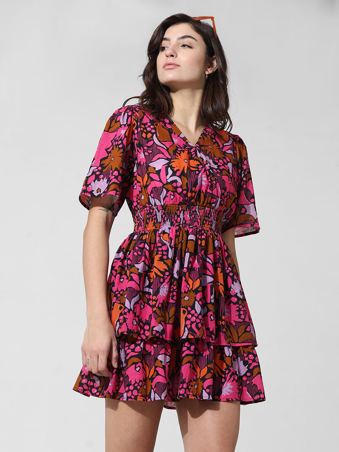 Pink Printed Wrap Dress - XS