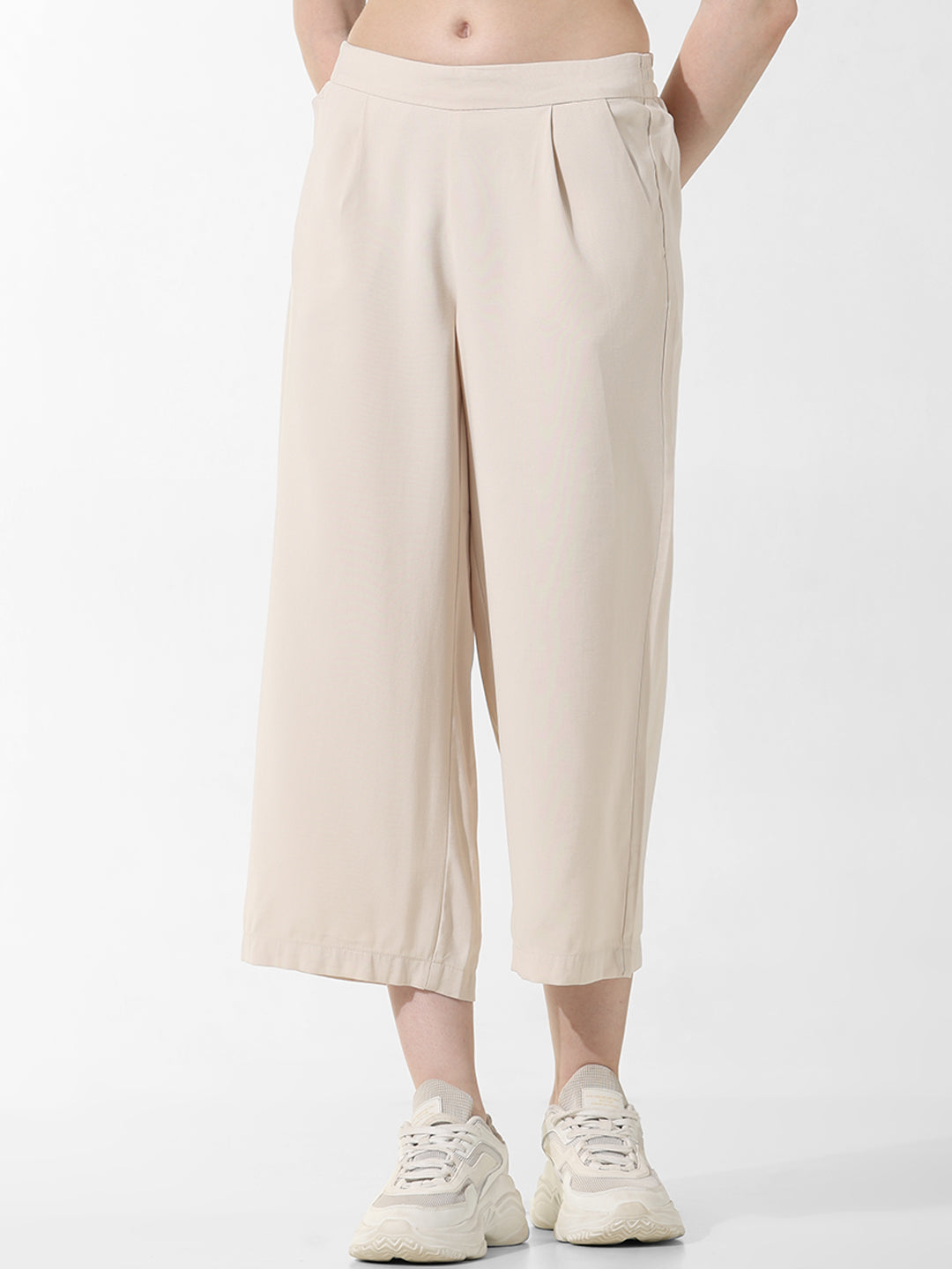 Beige Straifht Fit Culottes