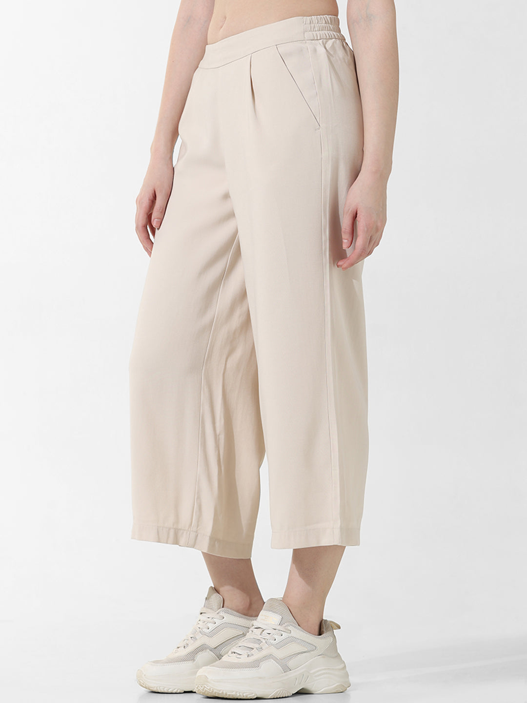 Beige Straifht Fit Culottes