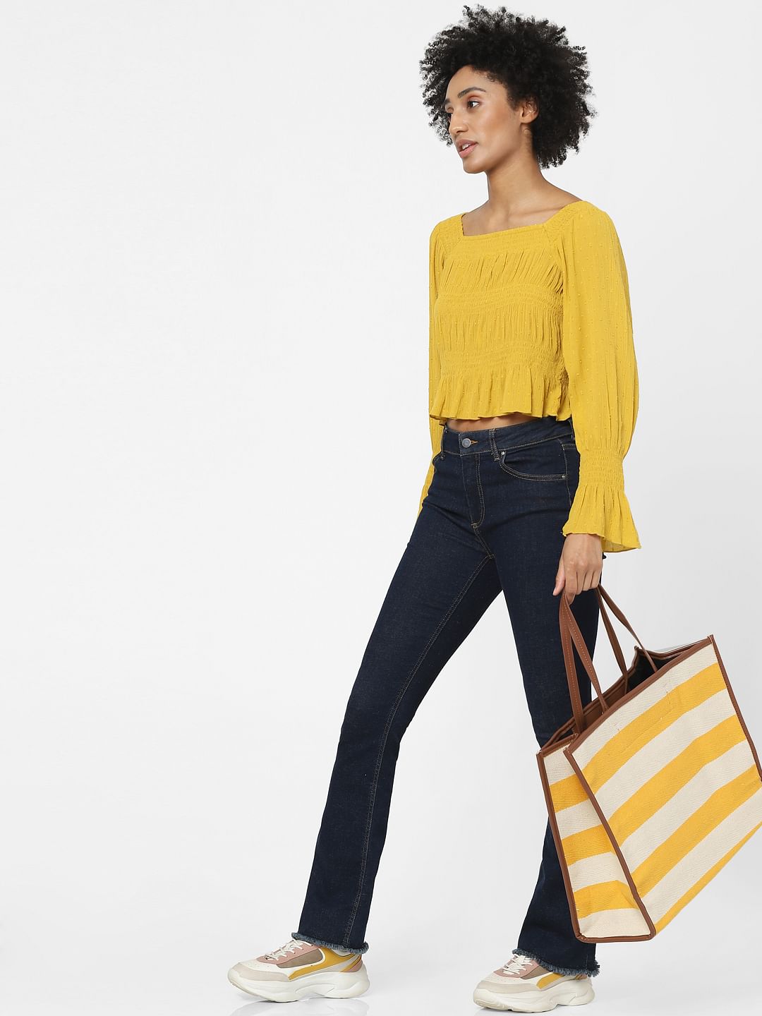 Yellow Dobby Crop Top