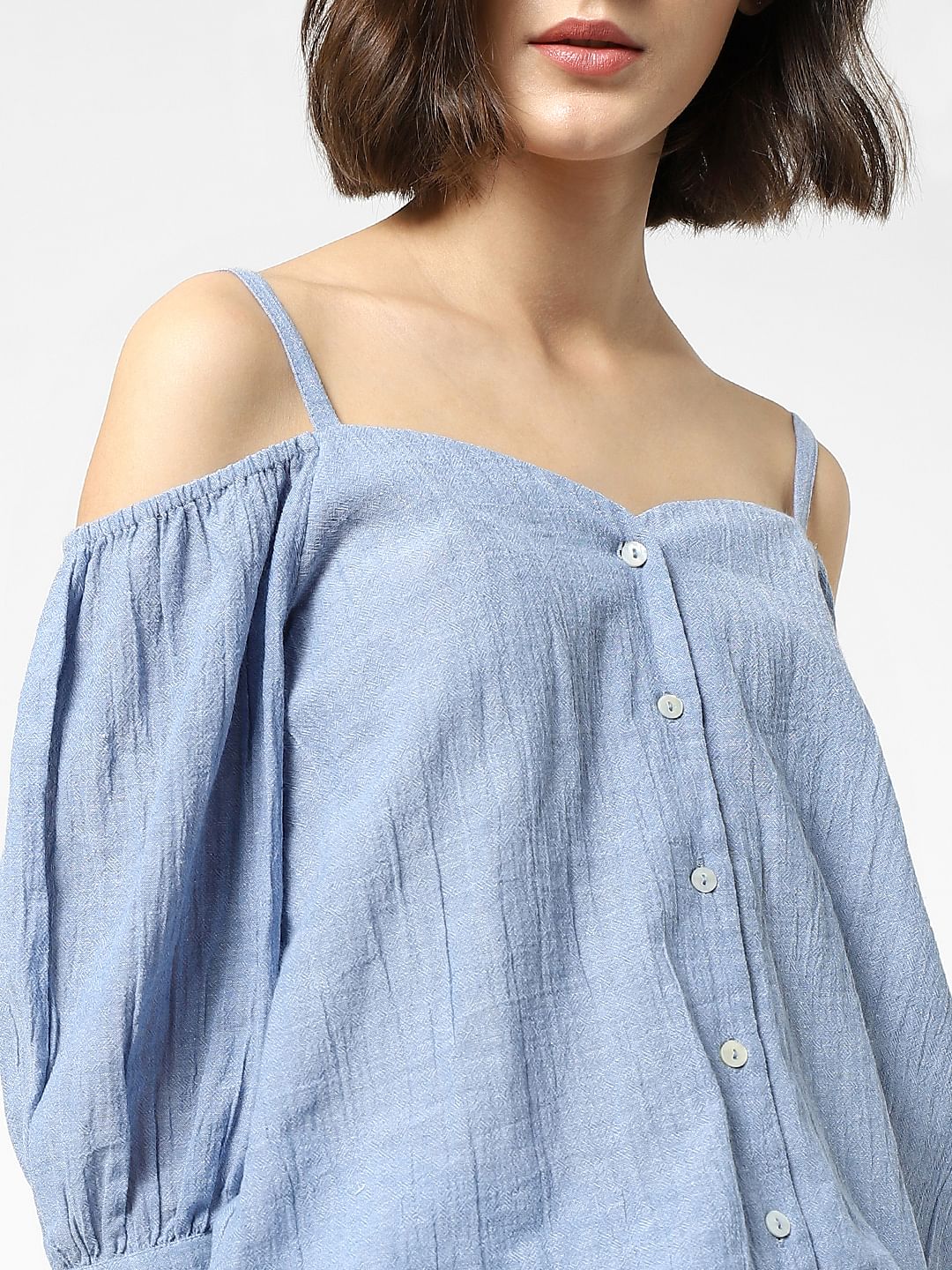 Blue Cold Shoulder Co-Ord Top