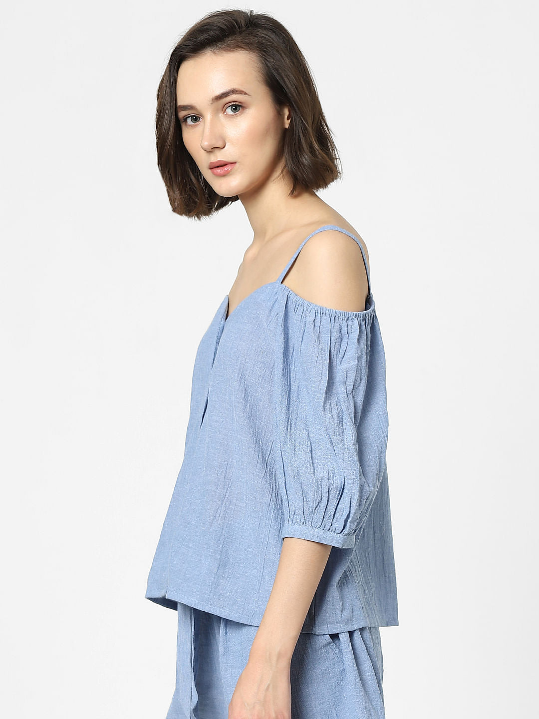 Blue Cold Shoulder Co-Ord Top