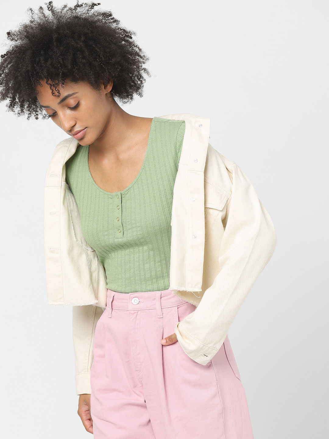 Green Ribbed T-Shirt